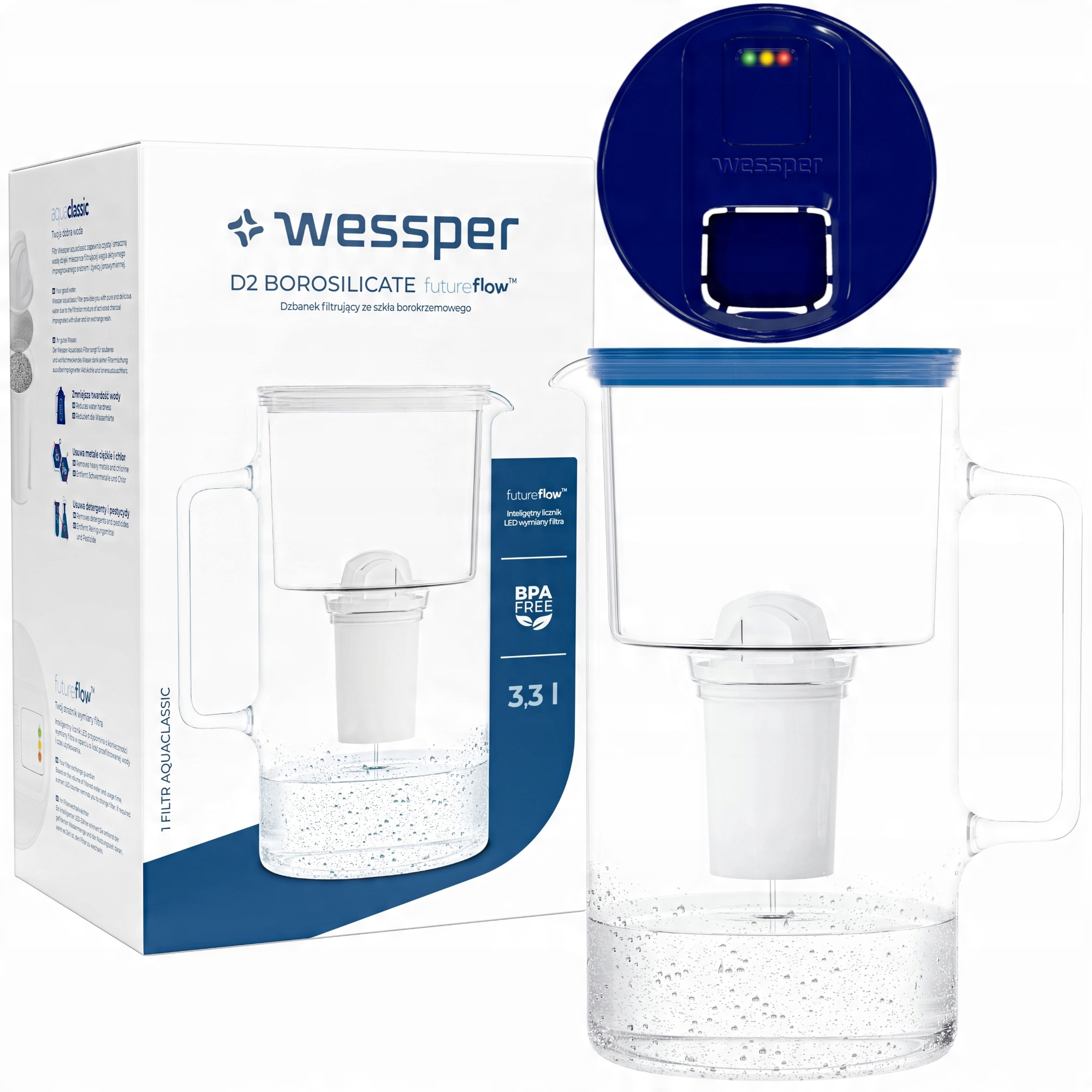 Dzbanek Wessper D2 Borosilicate FutureFlow Aquaclassic – Elegancja i funkcjonalność w Twojej kuchni