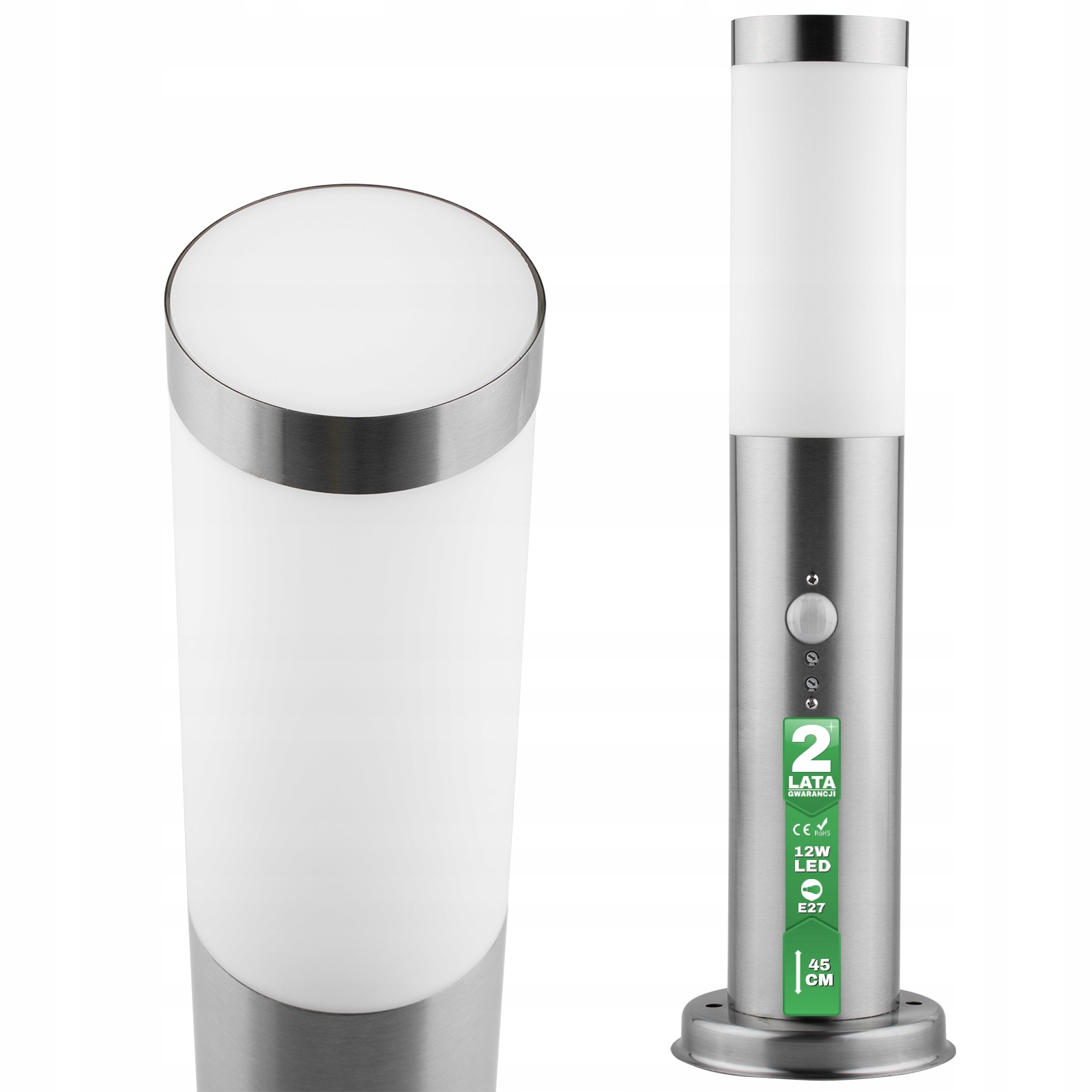 Lampa Ogrodowa Zewnętrzna E27 INOX SŁUPEK 45cm z Czujnikiem Ruchu Lilium Lumiled – Idealne oświetlenie do ogrodu