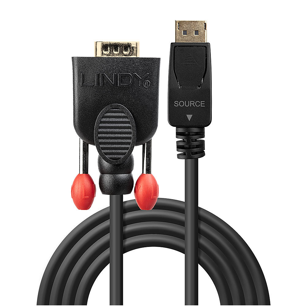 Kabel DisplayPort - D-Sub (VGA) 2m czarny od Lindy – Idealne połączenie dla Twojego komputera