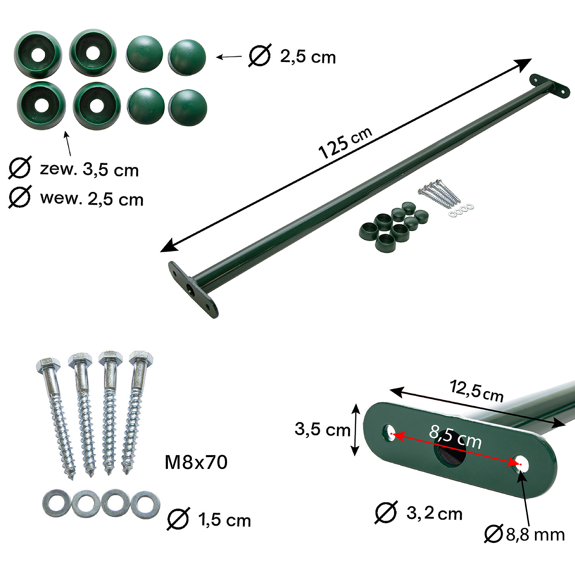 Drążek Metalowy na Plac Zabaw Zielony Długi 125 cm – Idealny do podciągania i akrobacji