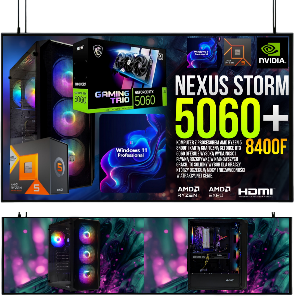 ZESTAW GAMINGOWY NEXUS STORM R5 8400F/32GB/RTX5060/1TB M.2 SSD/W11