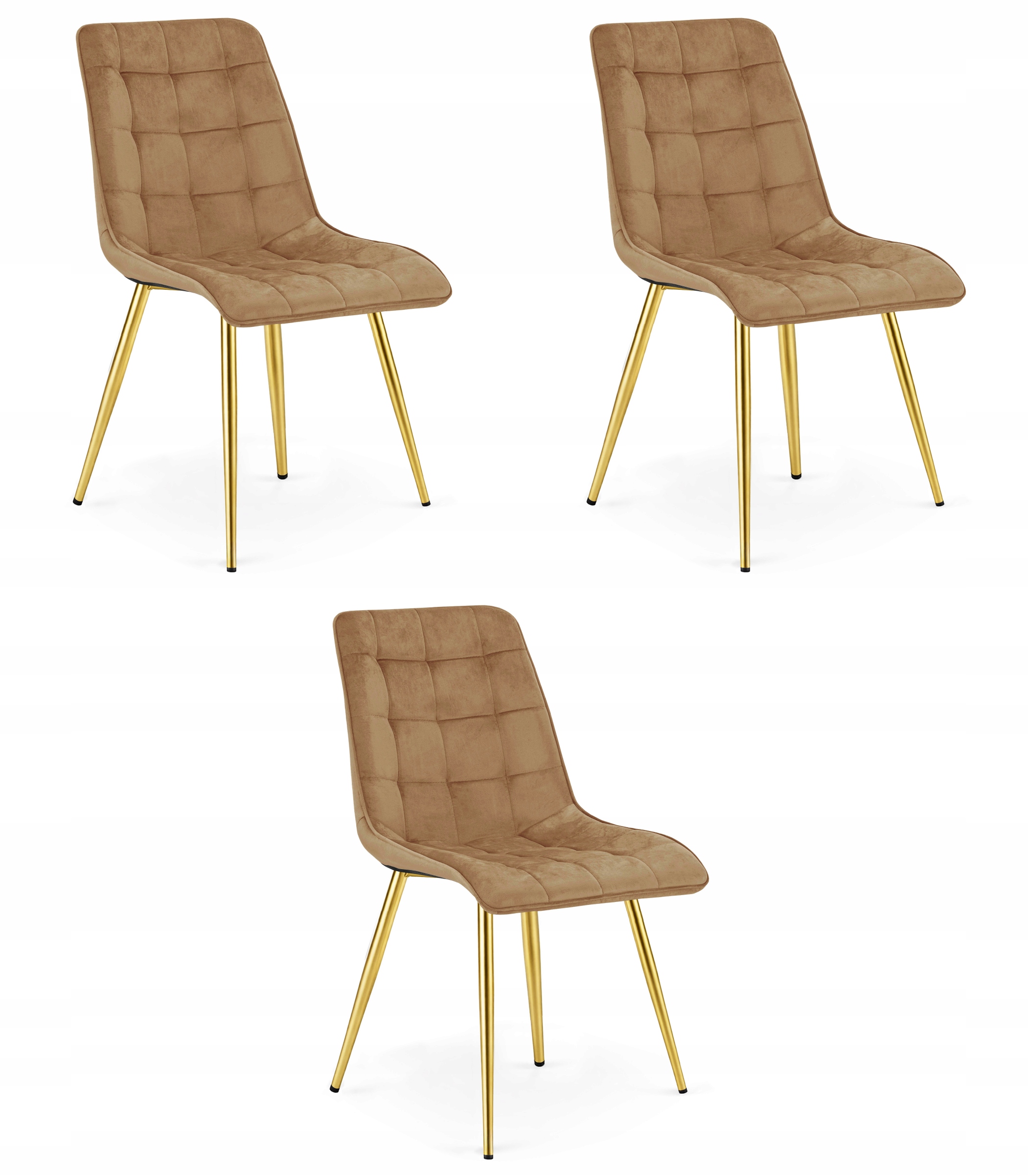 Krzesło tapicerowane Split brązowe welur złote nogi glamour x3 – Elegancja i komfort w Twoim wnętrzu