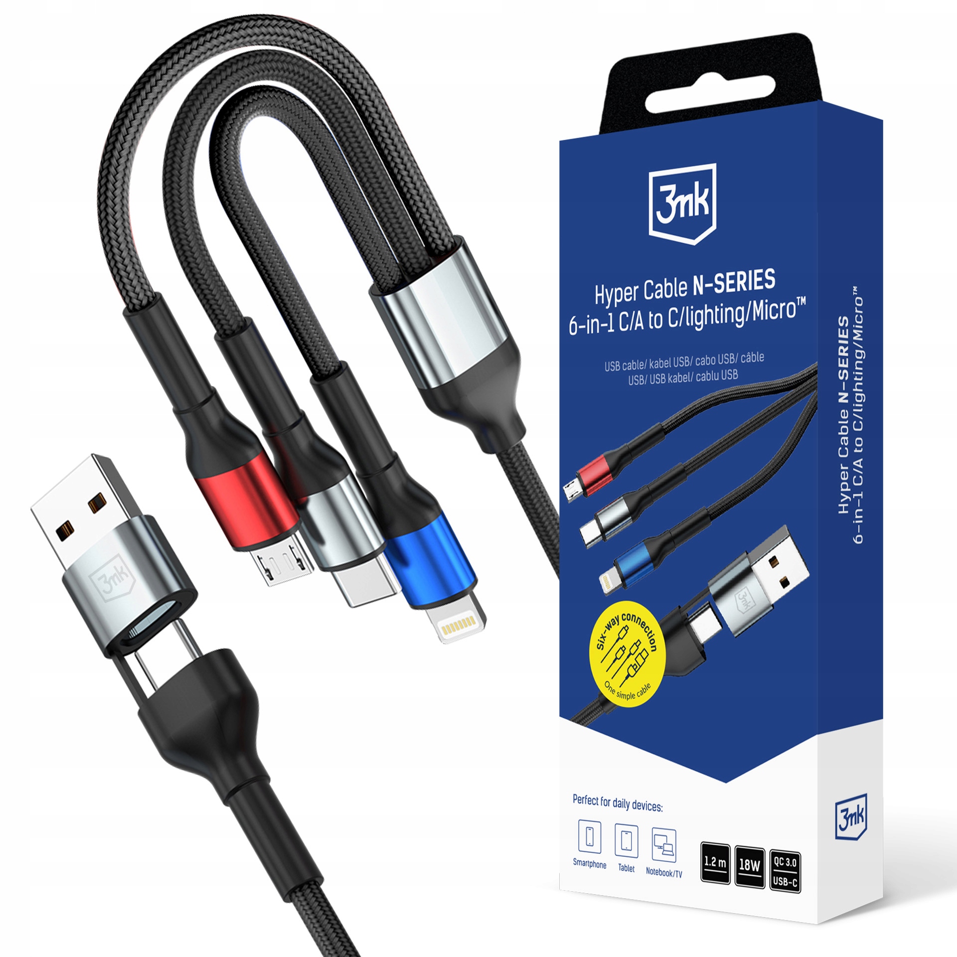 Kabel USB 3mk Hyper Cable N-SERIES 6-in-1 – Uniwersalne rozwiązanie dla Twoich urządzeń