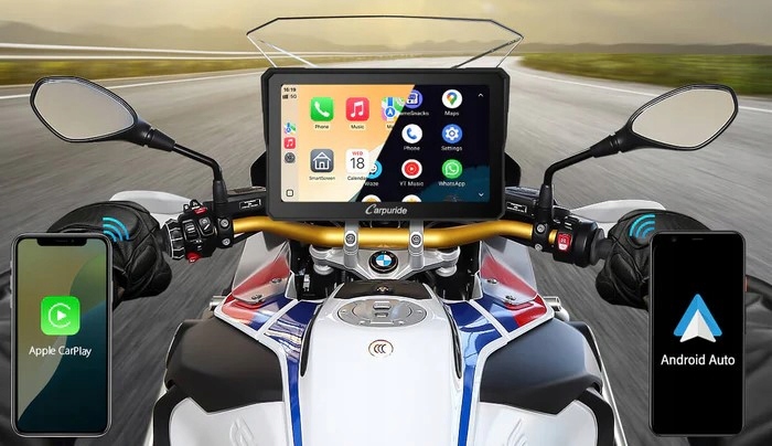 Carpuride W702BS – Ekran motocyklowy 7'' z CarPlay i Android Auto