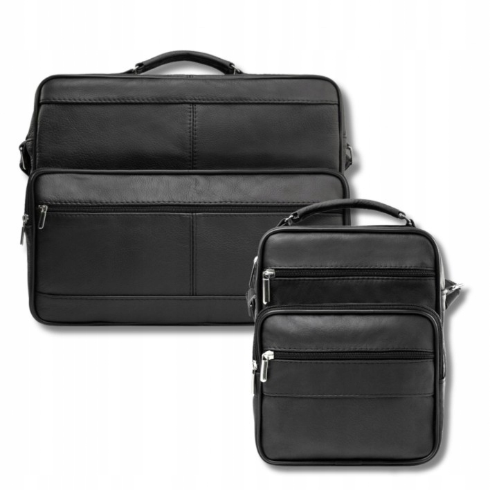 Torba męska na ramię i saszetka skórzana - Zestaw prezentowy Abruzzo