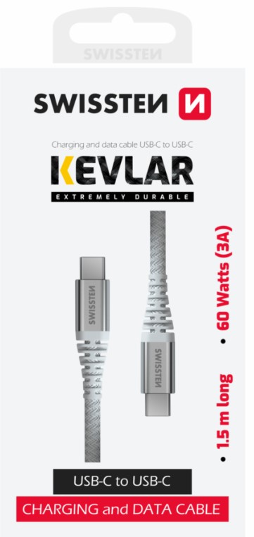Swissten Kevlar USB-C - USB-C Kabel do przesyłania danych i ładowania 1,5m