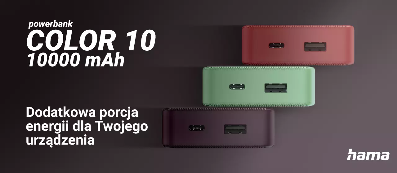 Power pack Hama Color 10 10000 mAh bordowy – kolorowy powerbank o dużej mocy