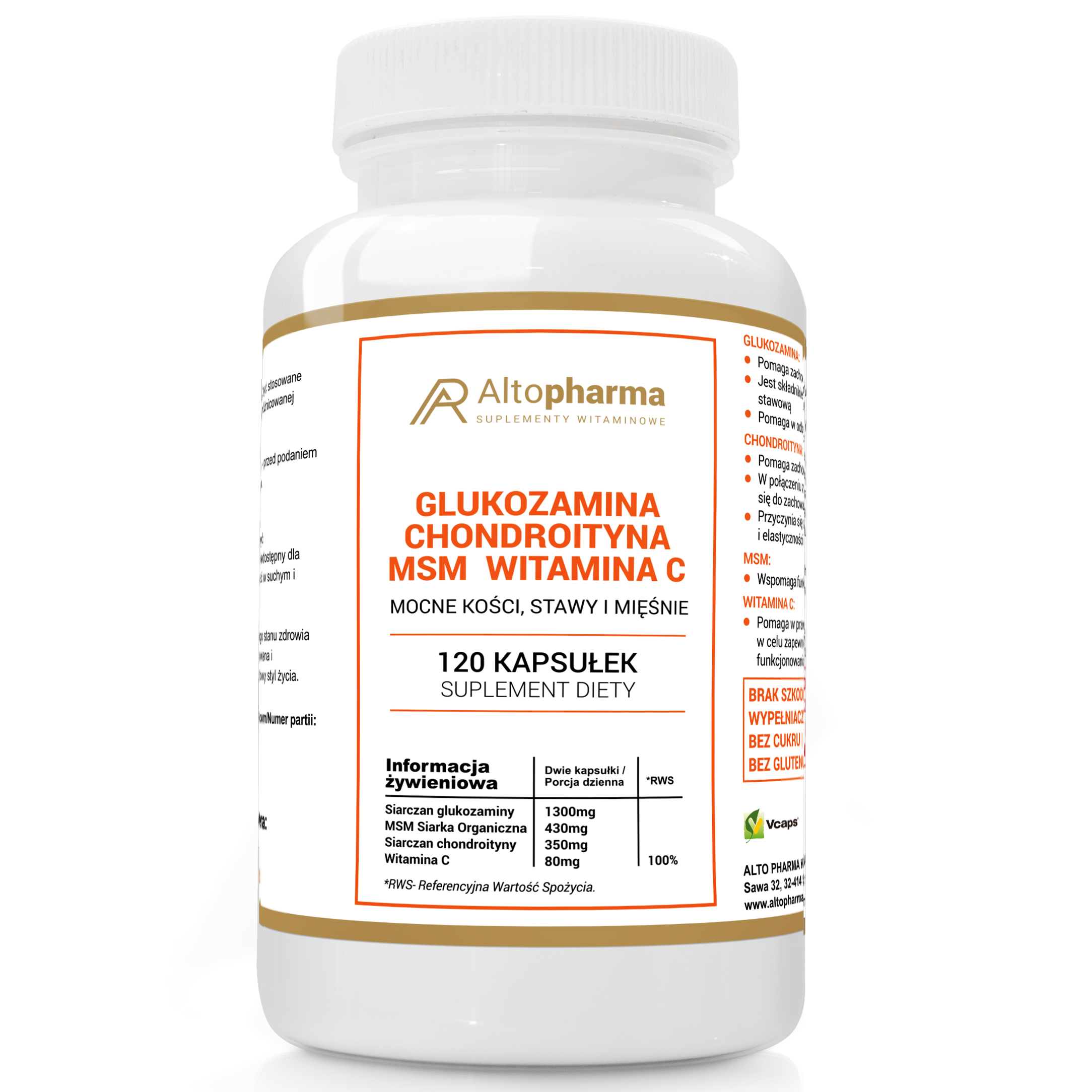 ALTOPHARMA Glukozamina + Chondroityna + MSM + Witamina C – Suplement diety dla zdrowych stawów