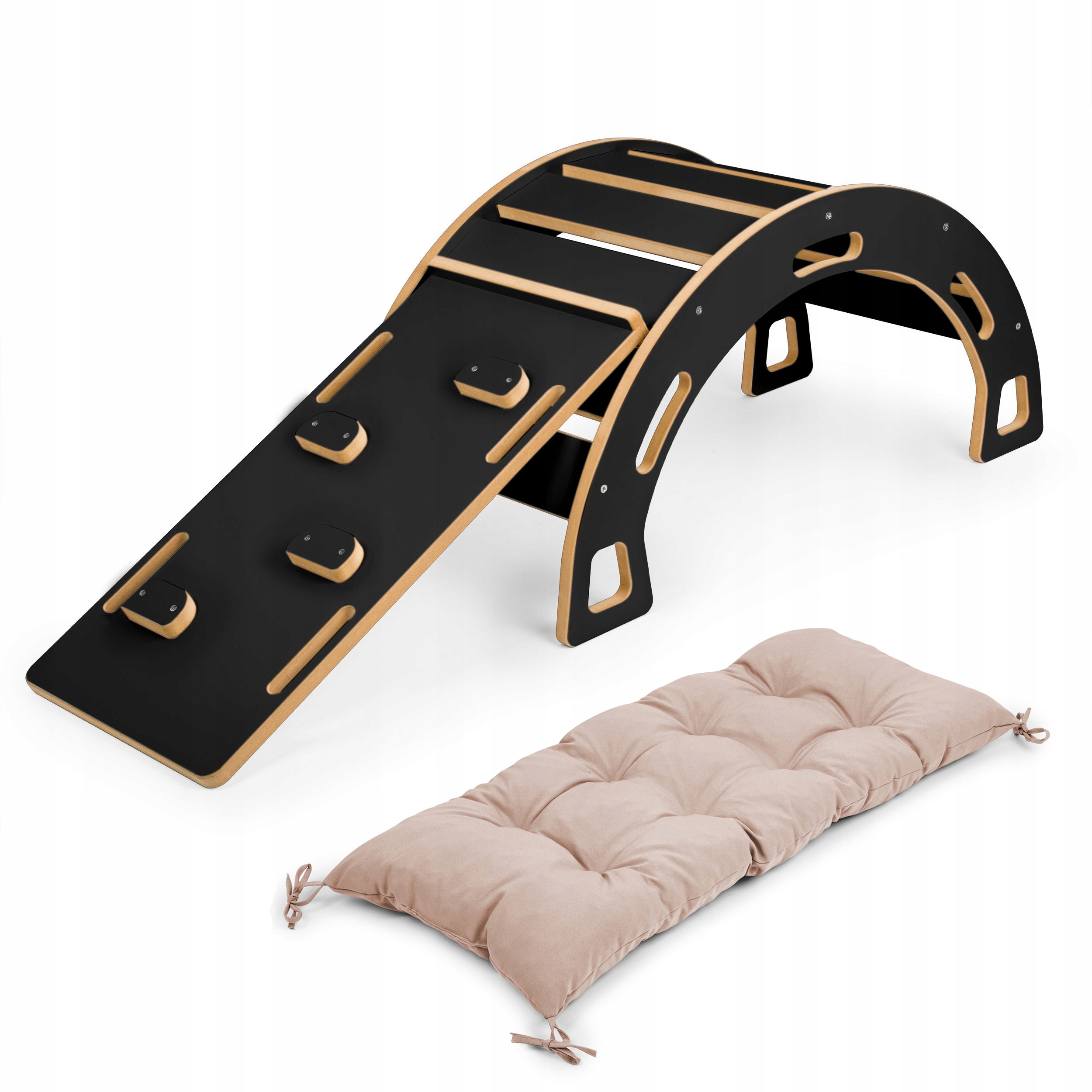 Bujak Montessori czarny M + zjeżdżalnia ze ścianką + poduszka – Idealne rozwiązanie dla aktywnego dziecka