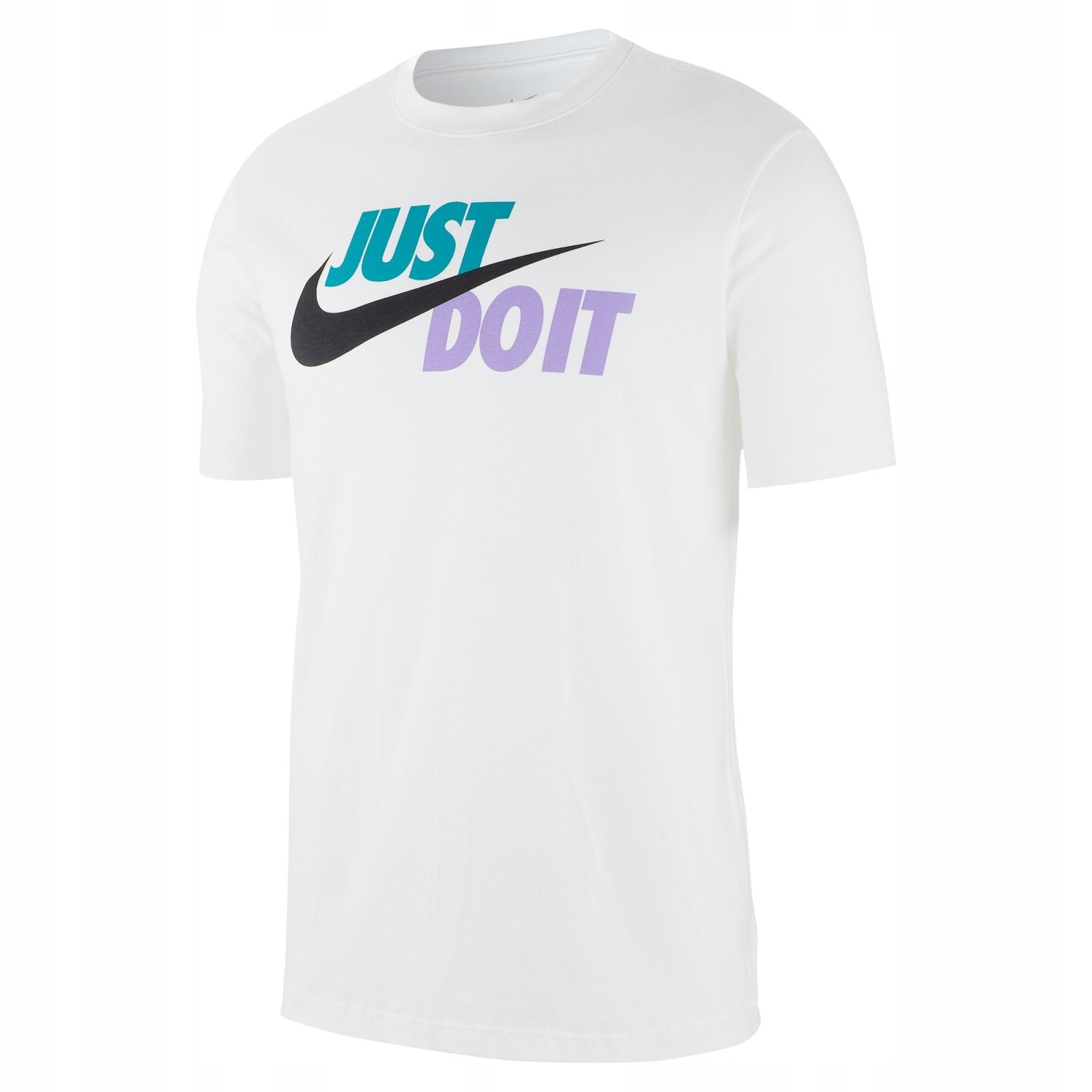 Wyrazisty nadruk z hasłem „Just Do It” i Swooshem
