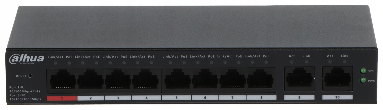 8-portowy przełącznik PoE z funkcją Power over Ethernet