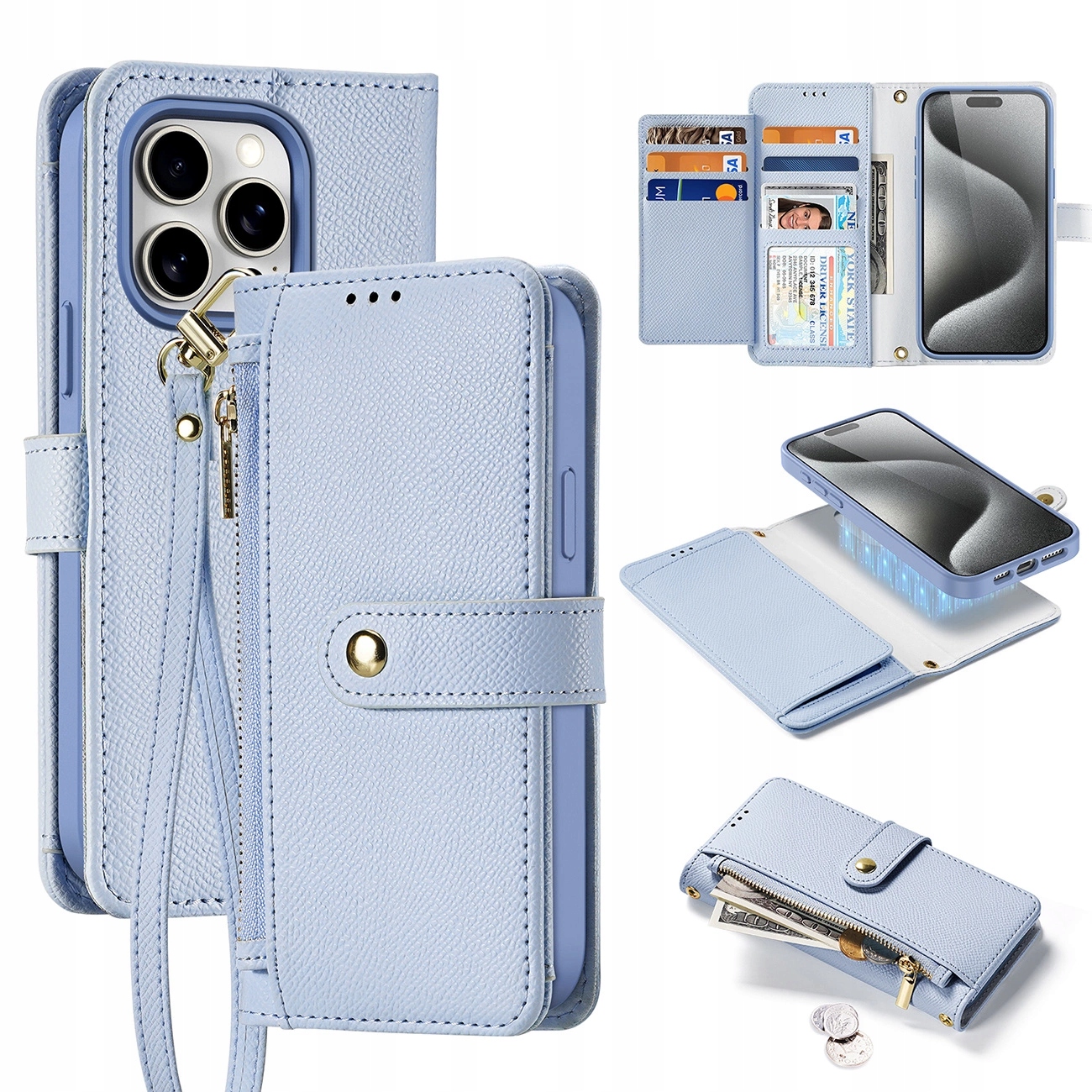 Etui skórzane Dux Ducis Lawa na iPhone 15 Pro - niebieskie