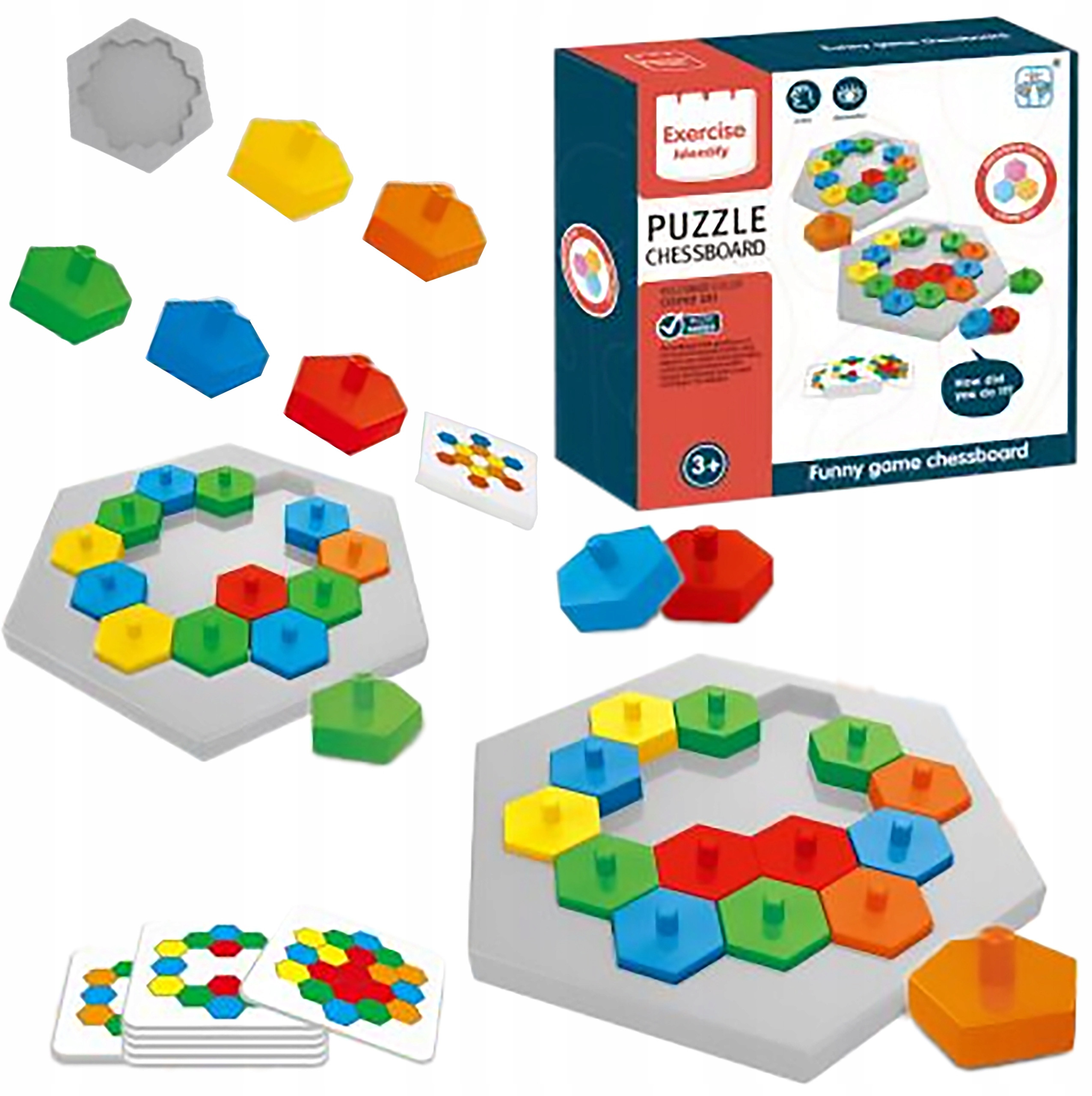 Edukacyjna Gra Logiczna Na Refleks, Układanka 'Puzzle Chessboard' Klocki + 30 kart