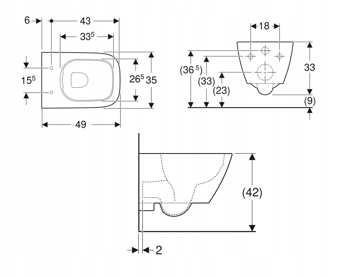 Wymiary miski WC Geberit Smyle Square