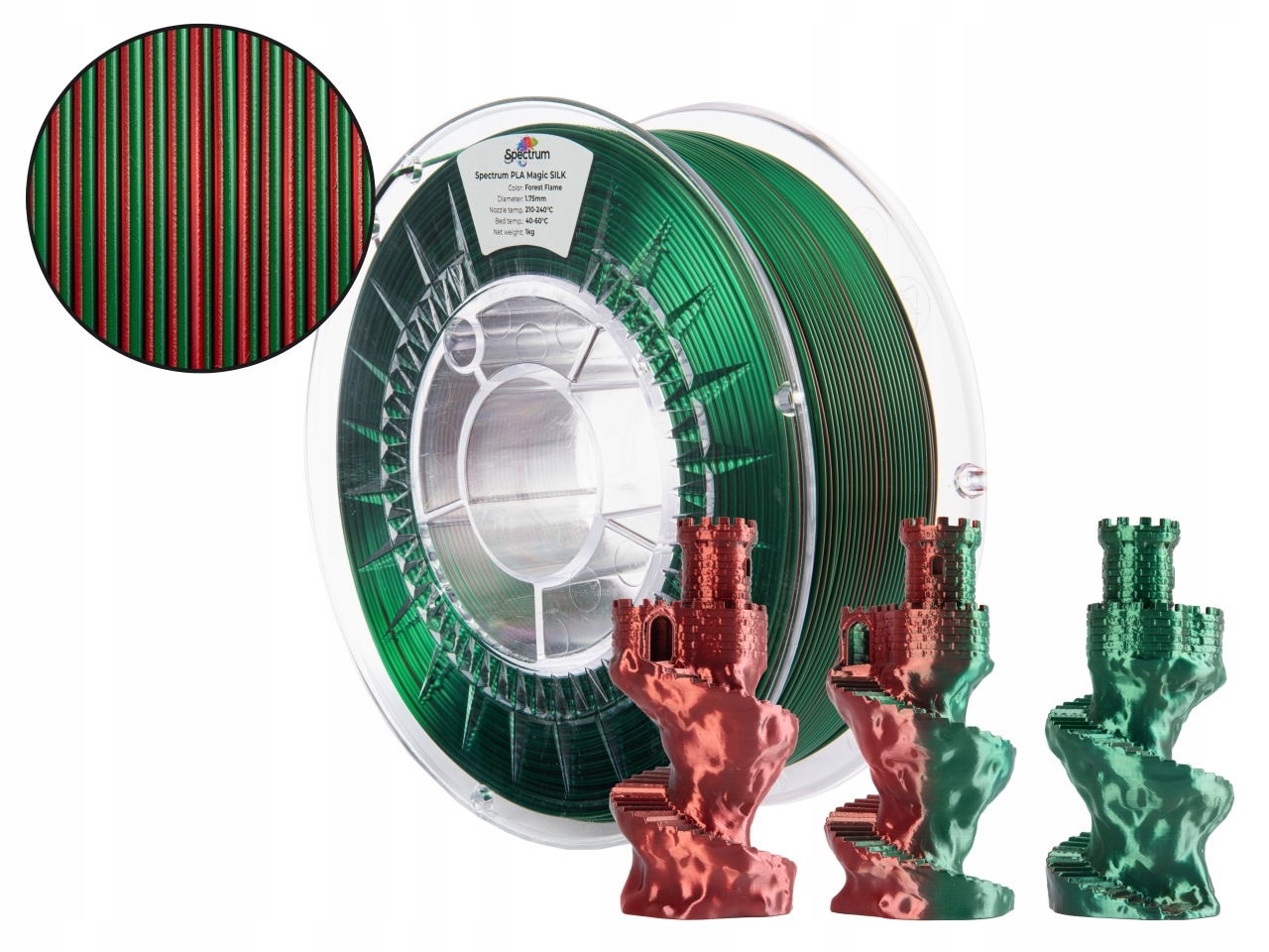 3D plastikas PLA dvipusis Magic silk FOREST FLAME – Innowacyjny filament do druku 3D