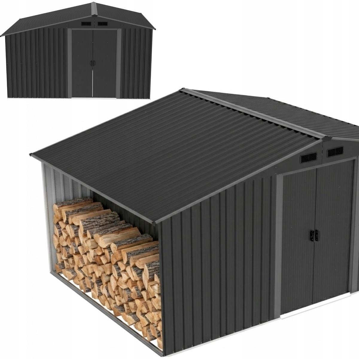 Praktyczne połączenie domku narzędziowego i drewutni