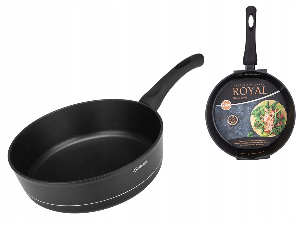 Patelnia tradycyjna głęboka nieprzywierająca aluminiowa czarna Royal 26cm – Idealne naczynie do Twojej kuchni