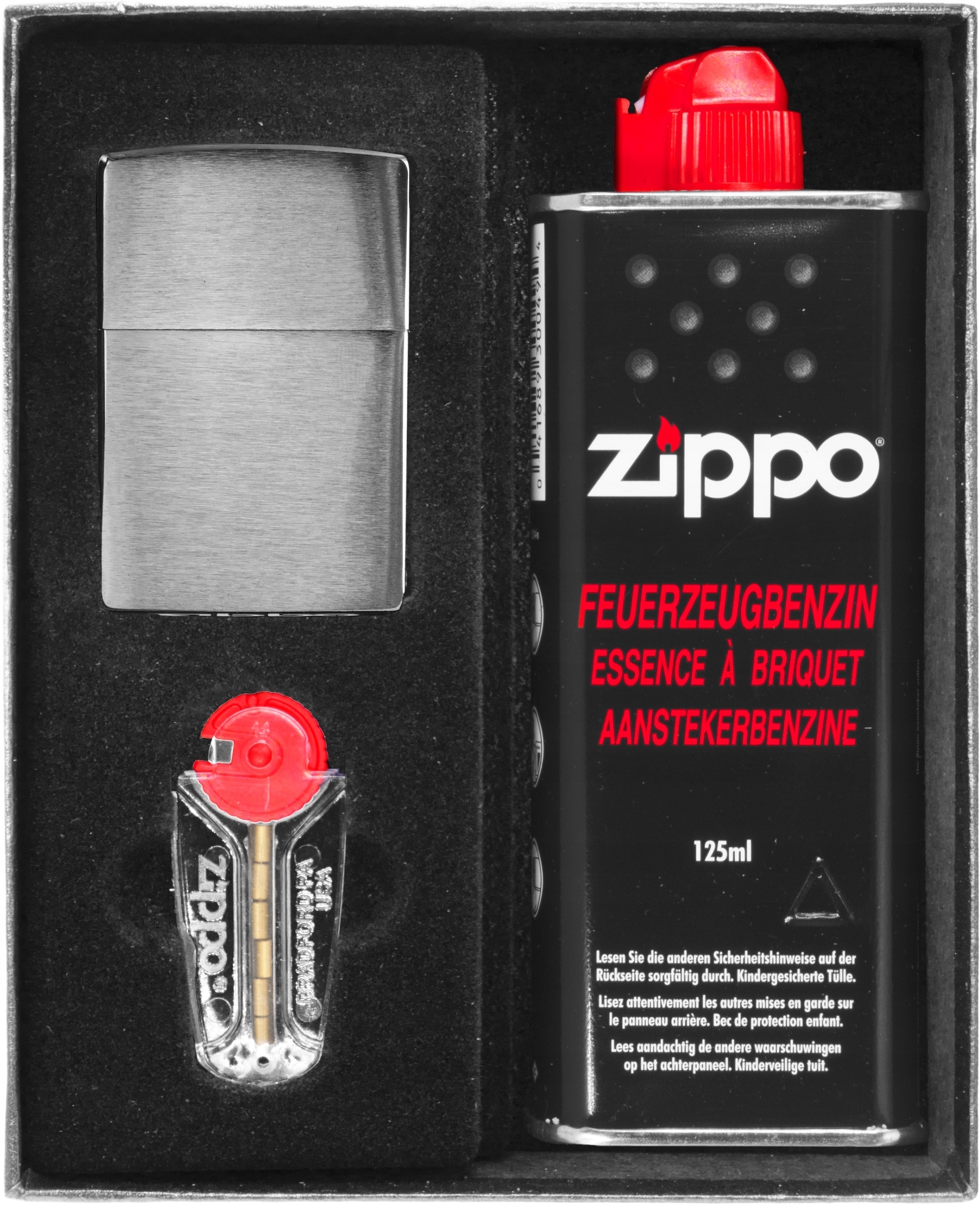 Zestaw ZIPPO Zapalniczka BRUSHED CHROME – Elegancja i funkcjonalność w jednym