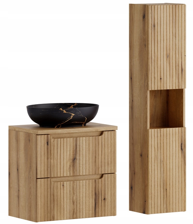 Zestaw meblowy 60cm z blatem, umywalką nablatową Mona i szafką wysoką – Elegancja i funkcjonalność w Twojej łazience