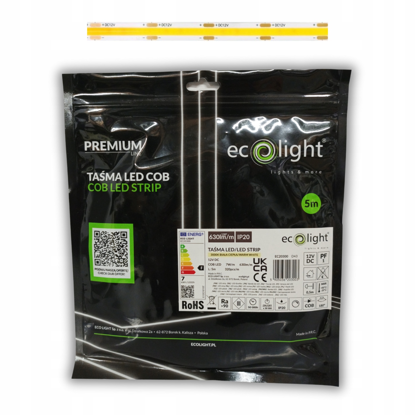 Wysoka efektywność energetyczna – Moc 7W/m i strumień świetlny 630lm/m