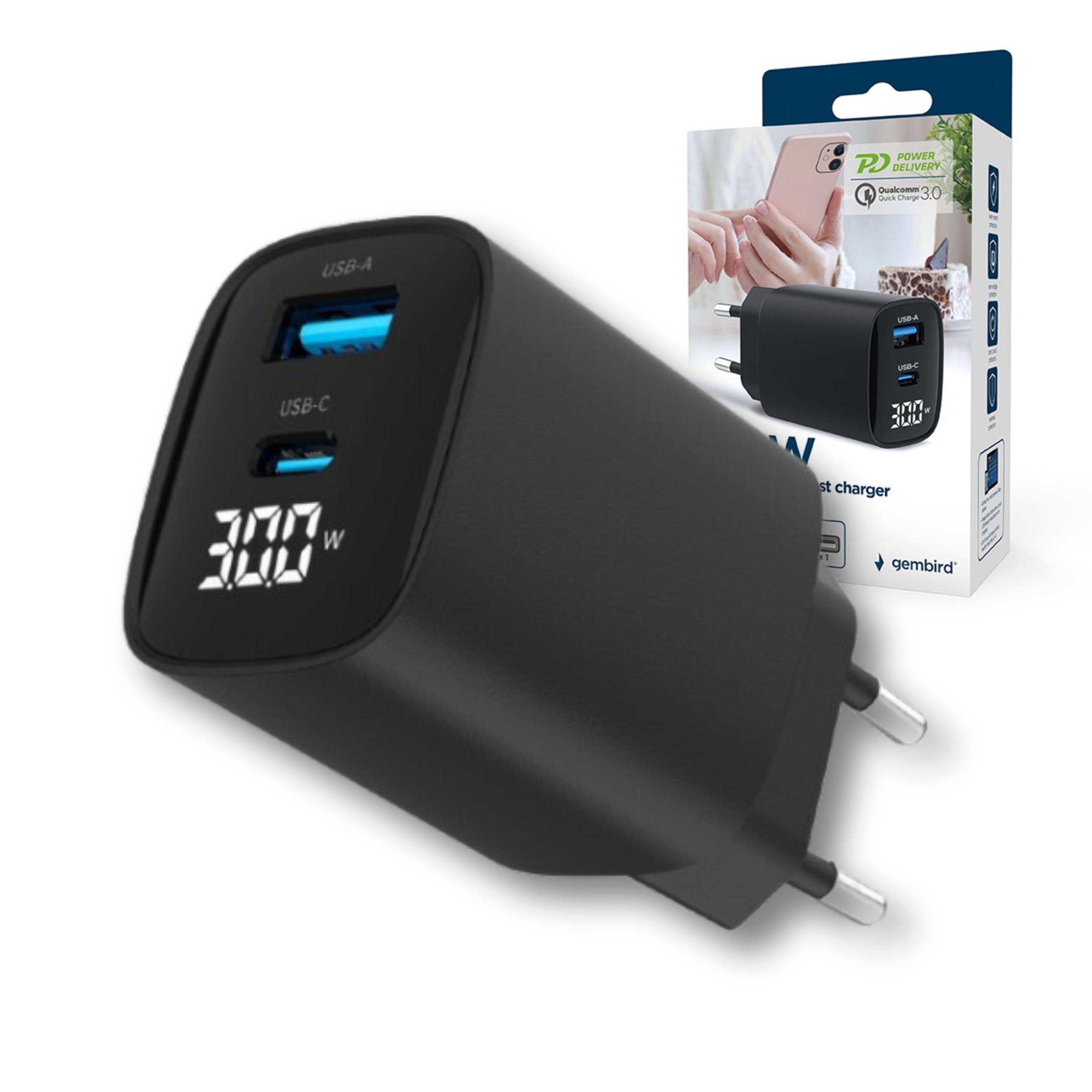 Ładowarka Gembird TA-UC-PDQC30LCD-BK-01 – Szybkie ładowanie dla Twoich urządzeń