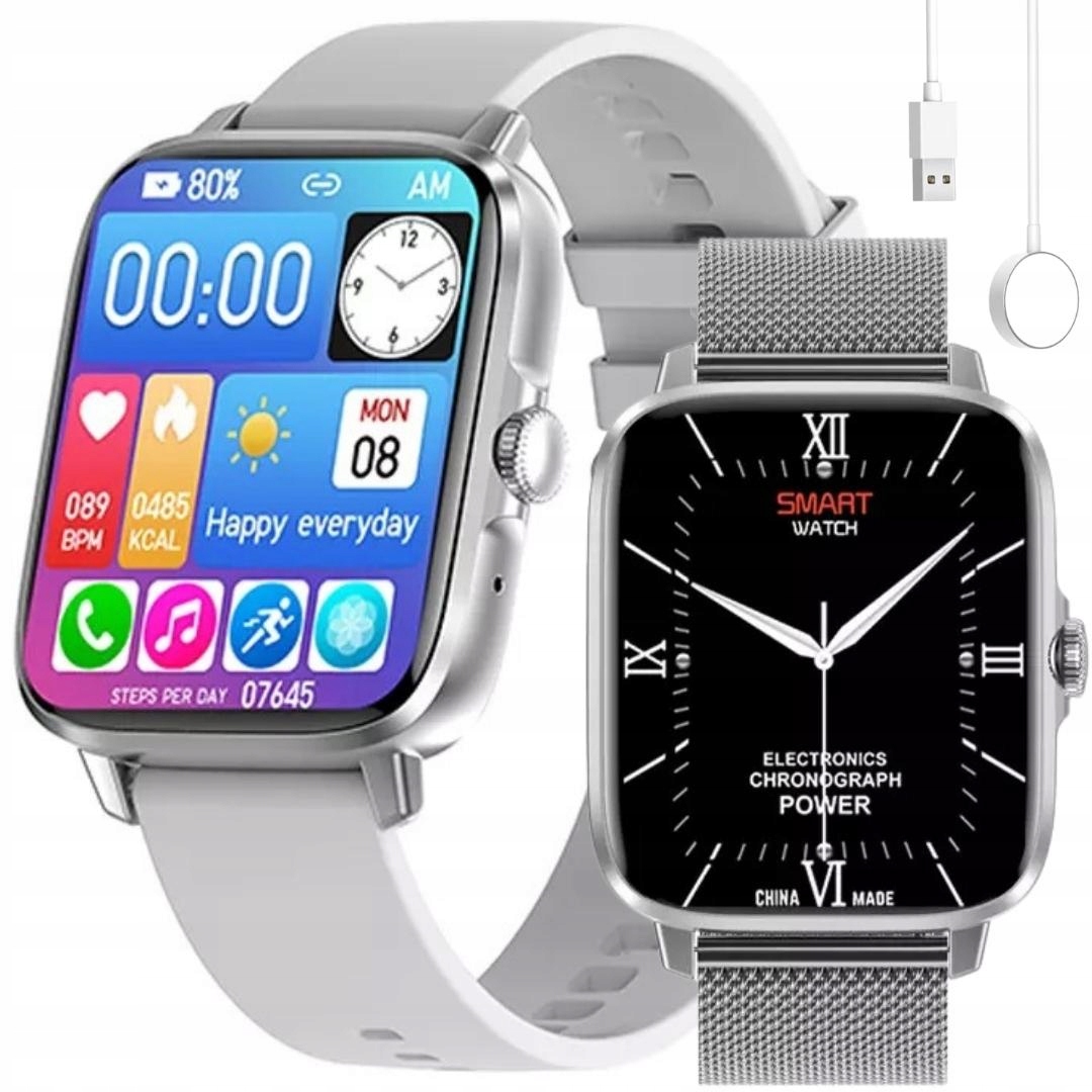 SMARTWATCH DAMSKI ZEGAREK ROZMOWY EKG PULS 2 PASKI – Nowoczesny styl i funkcjonalność