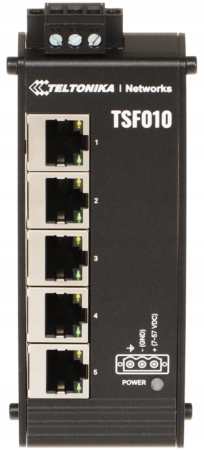 Switch Teltonika NETWORKS TSF010 – Niezawodny przełącznik Ethernet na szynę DIN