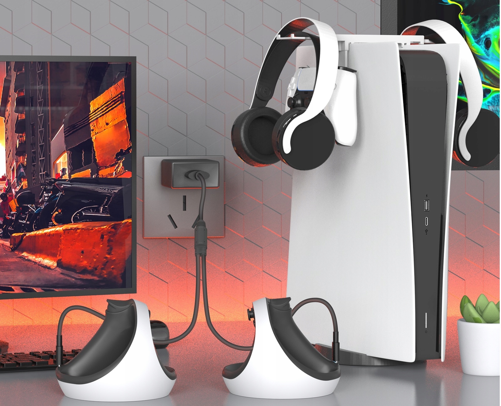Uchwyt Mocowanie Do Playstation 5 / PS5 Na 2x Pad VR2 / Słuchawki - Idealne rozwiązanie dla graczy