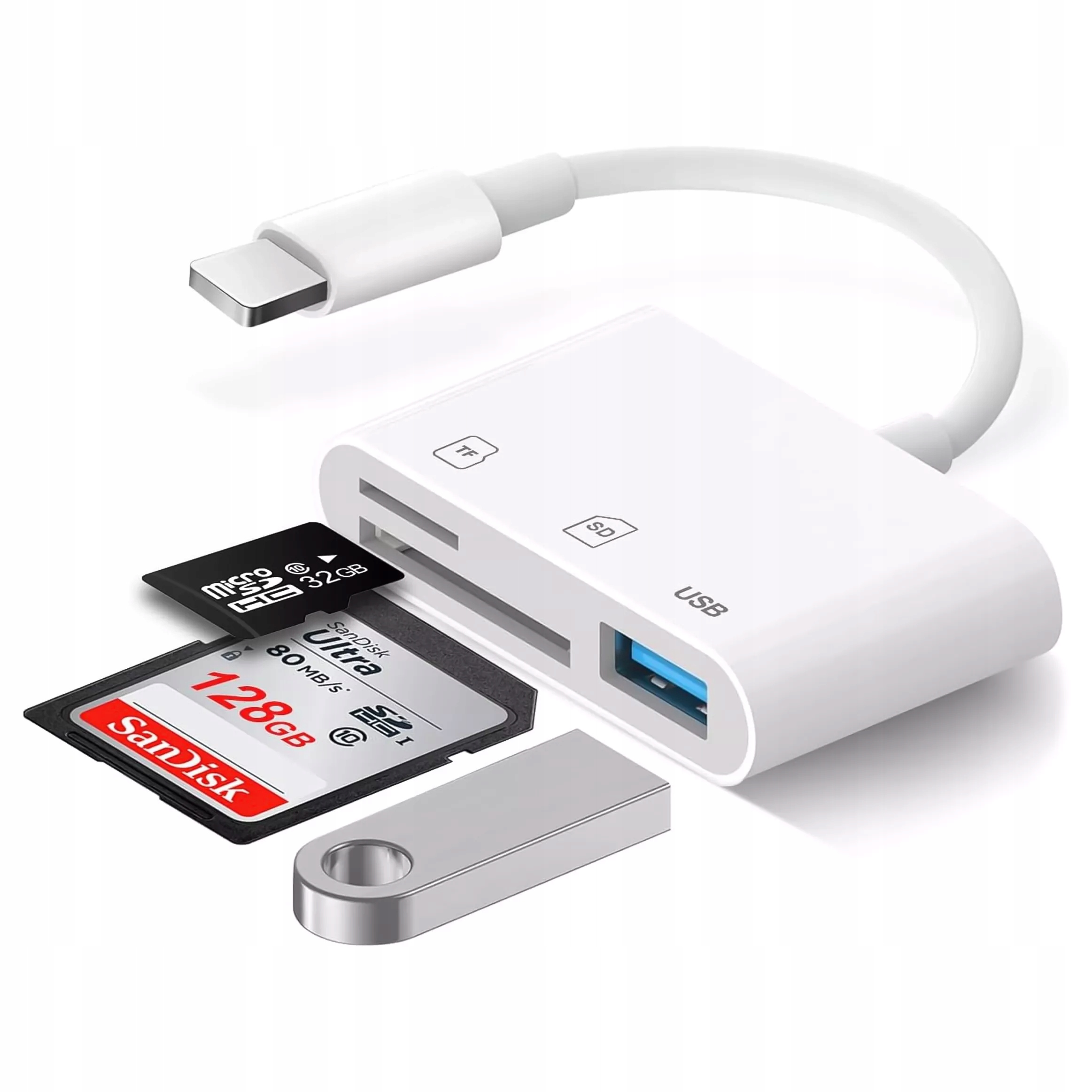 Czytnik kart pamięci SD TF USB Alogy adapter ze złączem Lightning do Apple iPhone iPad Biały – Twoje idealne akcesorium