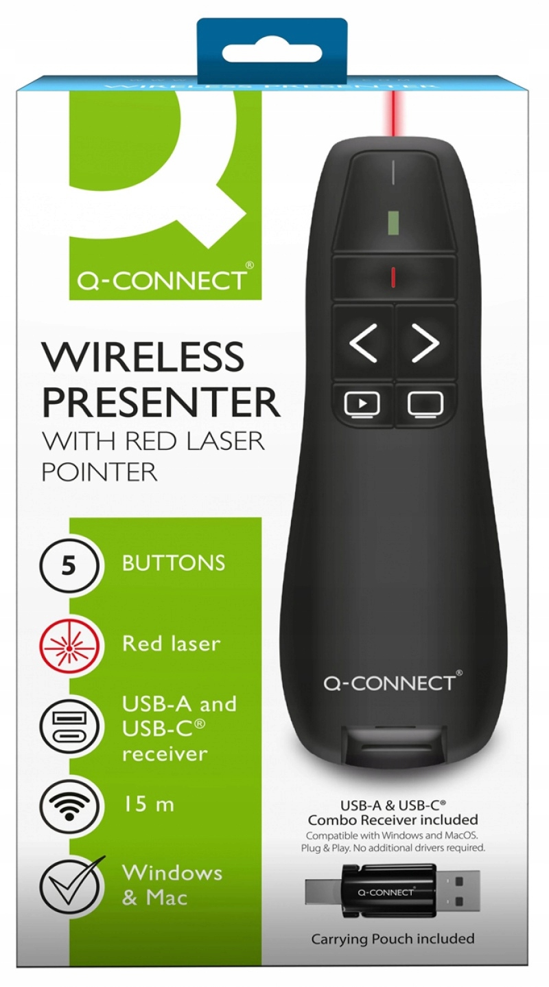 Prezenter ze wskaźnikiem laserowym Q-CONNECT – Idealny do prezentacji