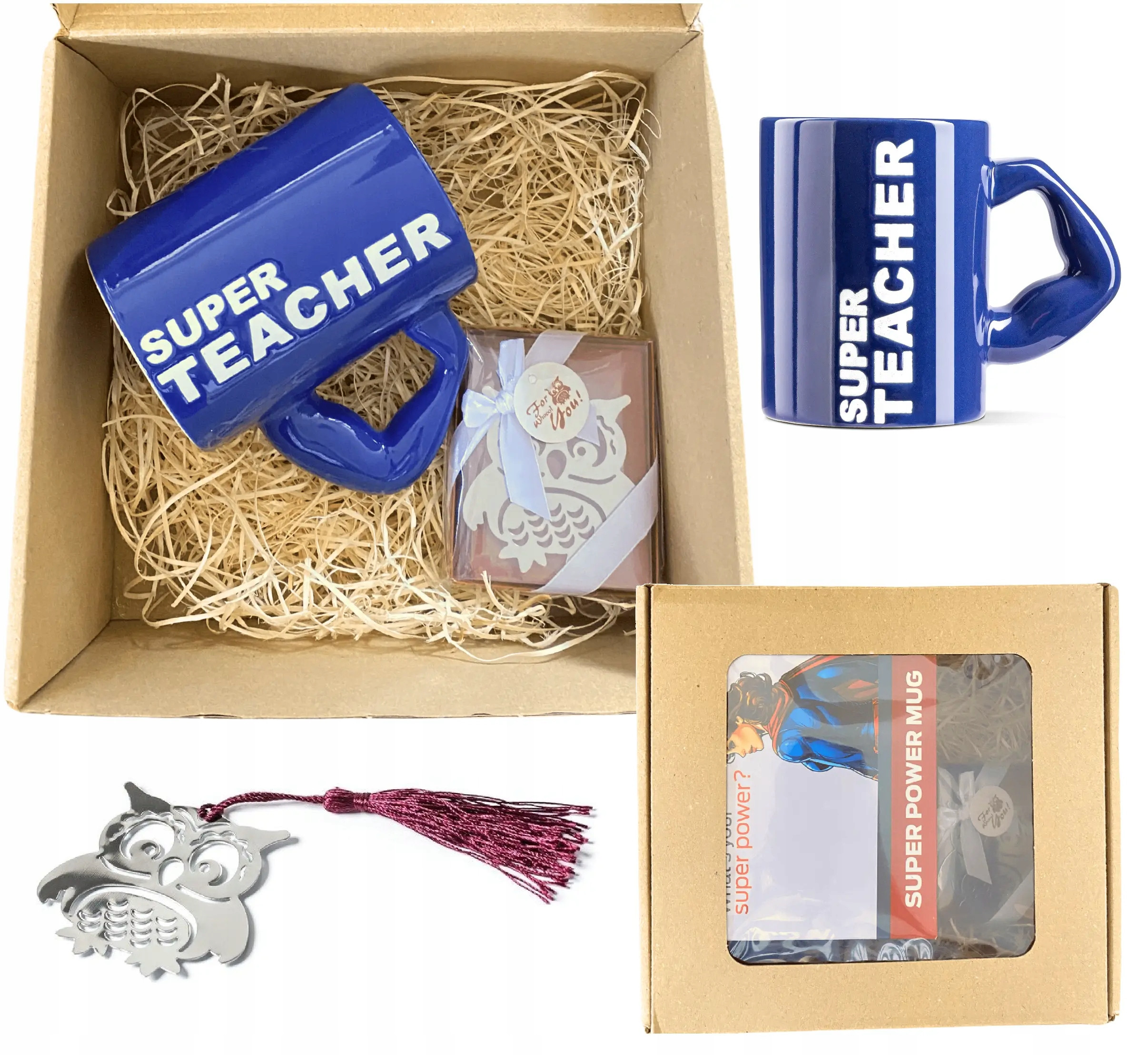 Zestaw dla Nauczyciela - Kubek SUPER TEACHER + Zakładka Sowa do Książki