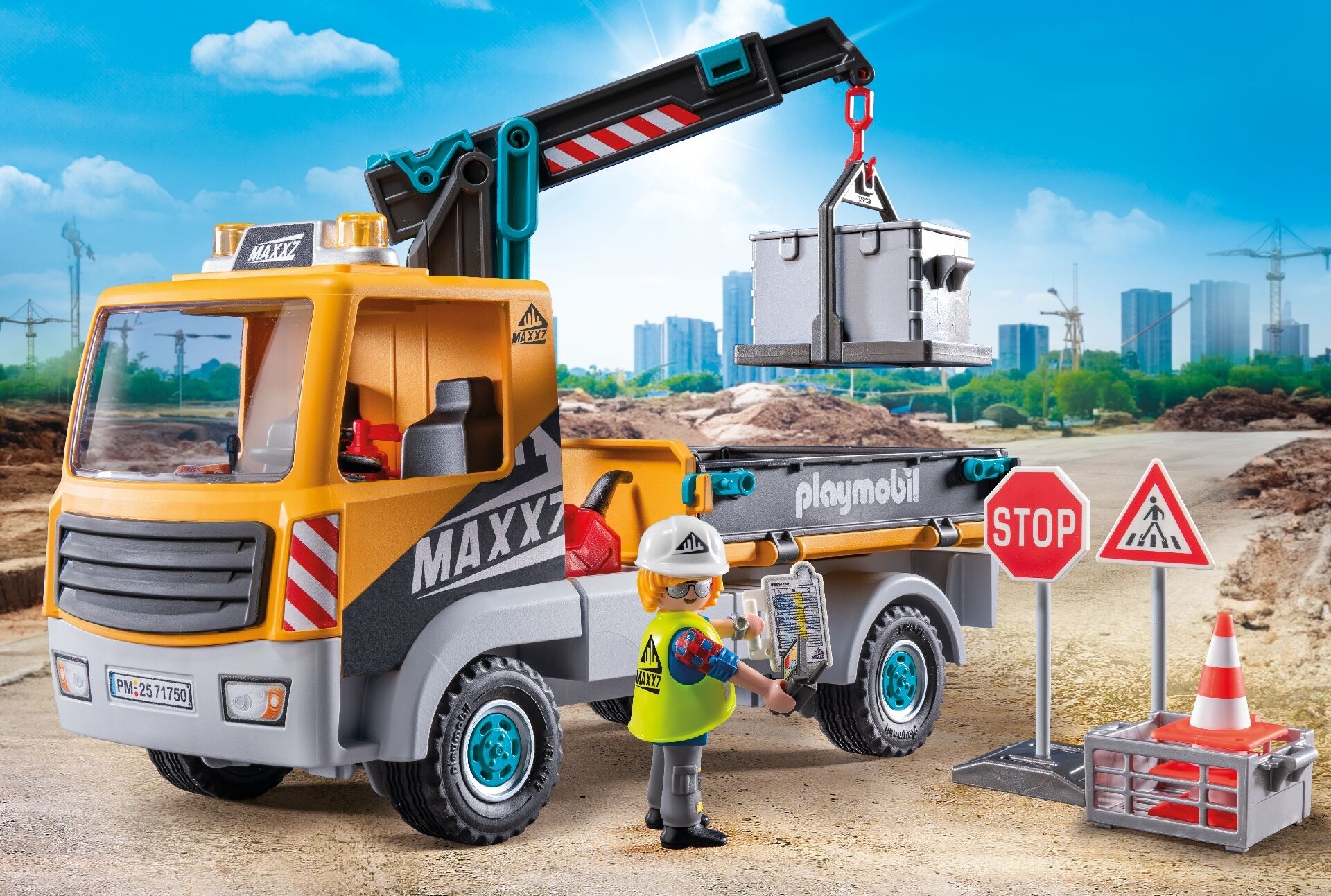 Playmobil Action 71750 – Zestaw zabawkowy z ciężarówką budowlaną i dźwigiem