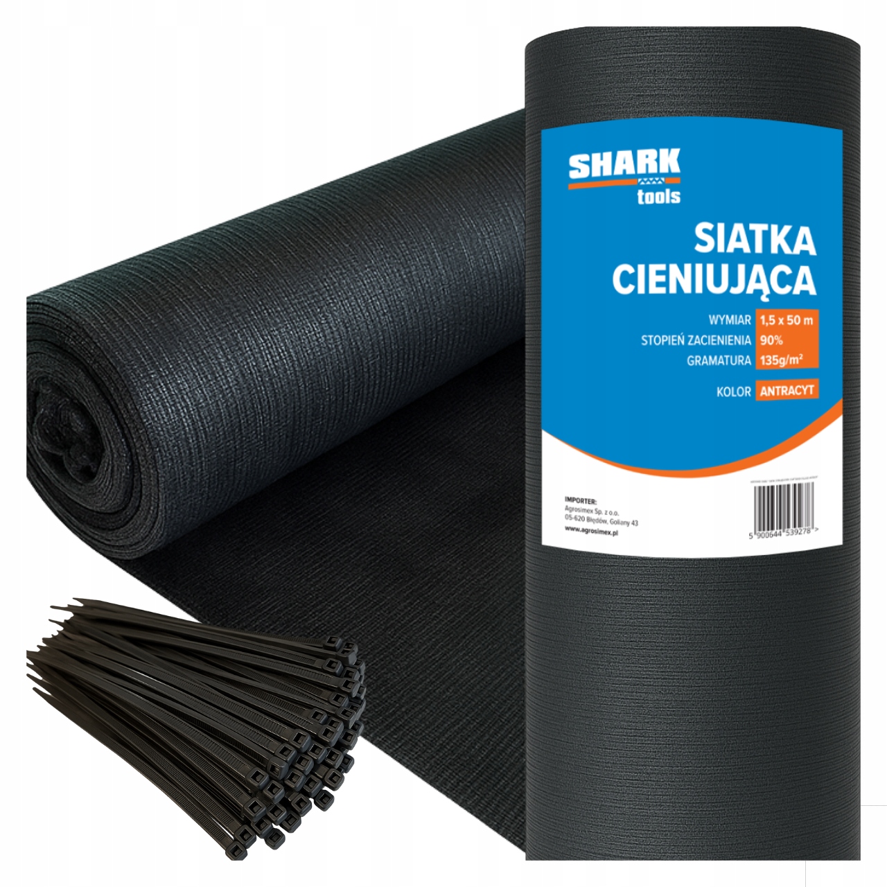 Zestaw siatka cieniująca 90% 1.5 x 50m Shark + 200 sztuk opasek zaciskowych – Idealne rozwiązanie do ochrony i zacienienia