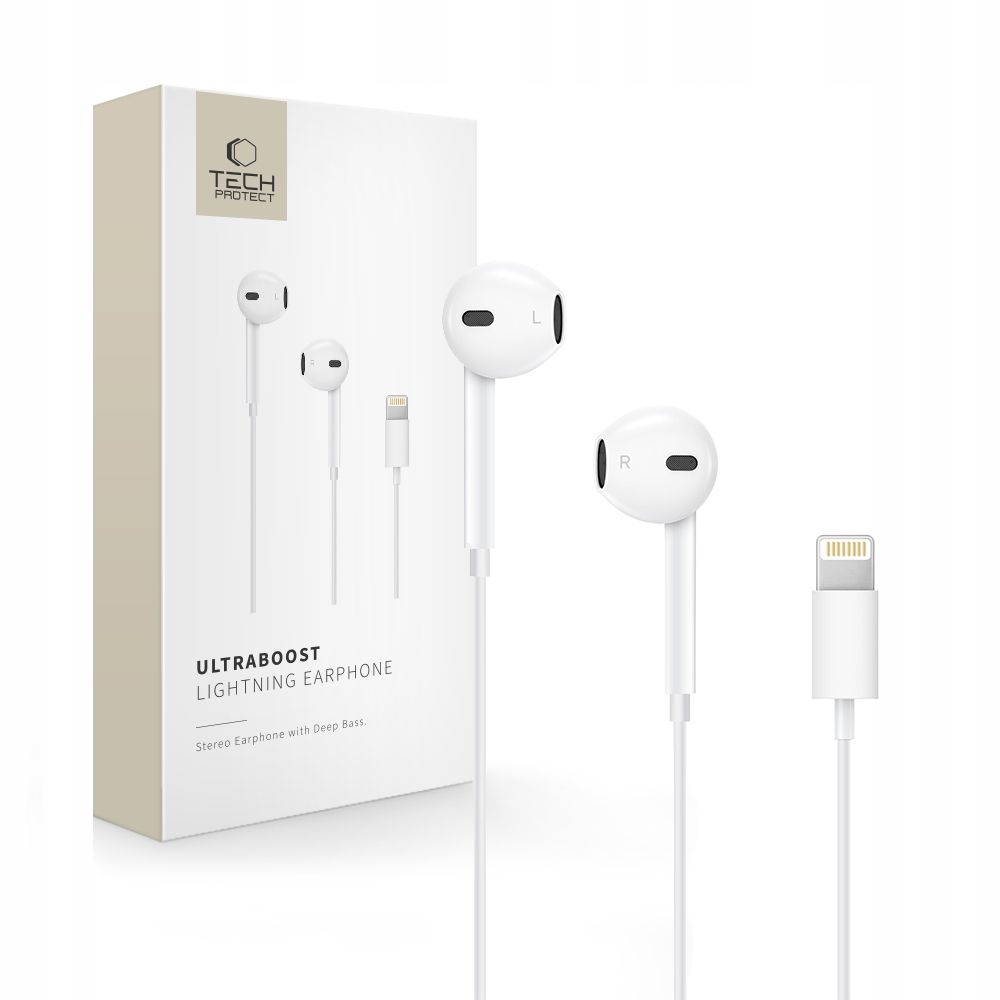 TECH-PROTECT ULTRABOOST LIGHTNING EARPHONE CORE WHITE – Doskonałe słuchawki douszne