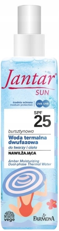 FARMONA Jantar Sun bursztynowa nawilżająca dwufazowa woda termalna SPF25 – Ochrona i nawilżenie w jednym
