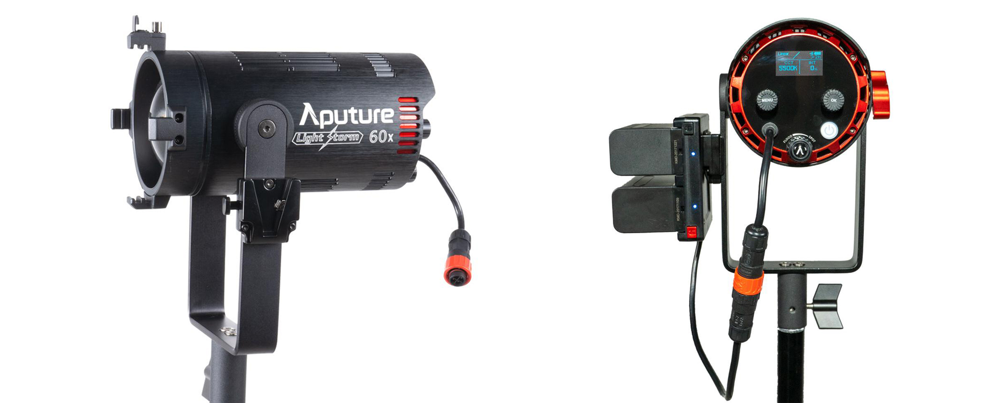 width=100% Lampa LED Aputure Light Storm LS 60x z przodu i z tyłu