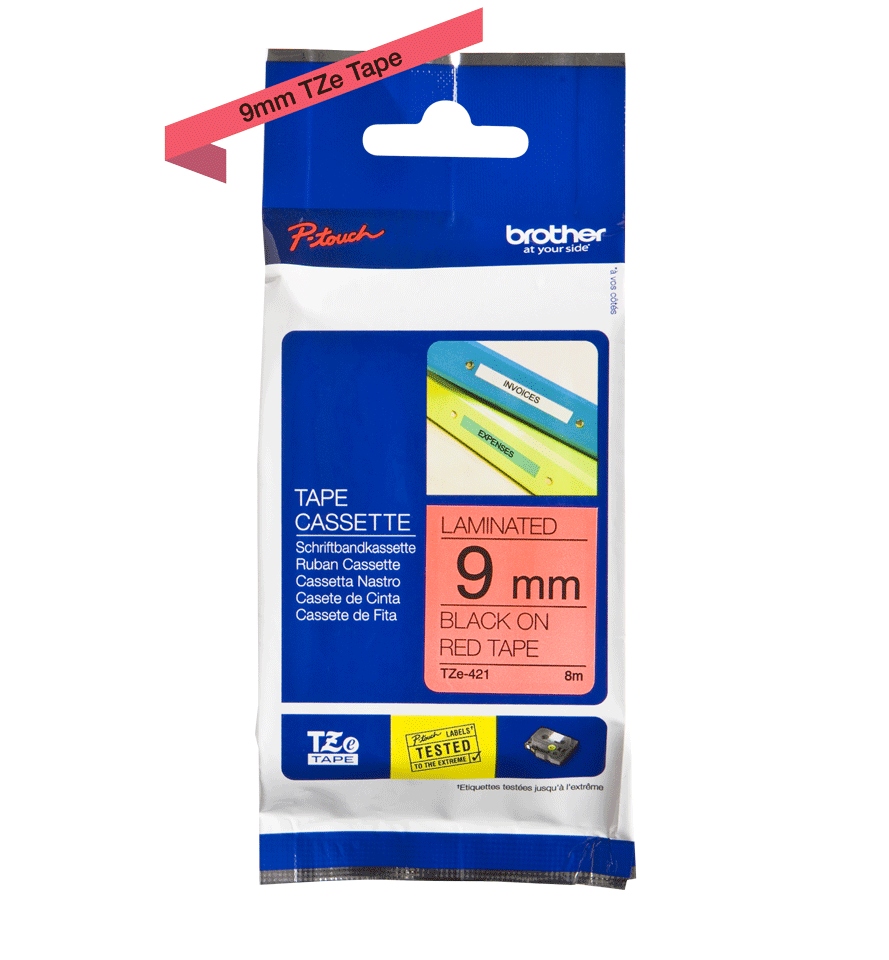 Taśma Brother TZe-421 – Laminowana czarno-czerwona do Twoich potrzeb