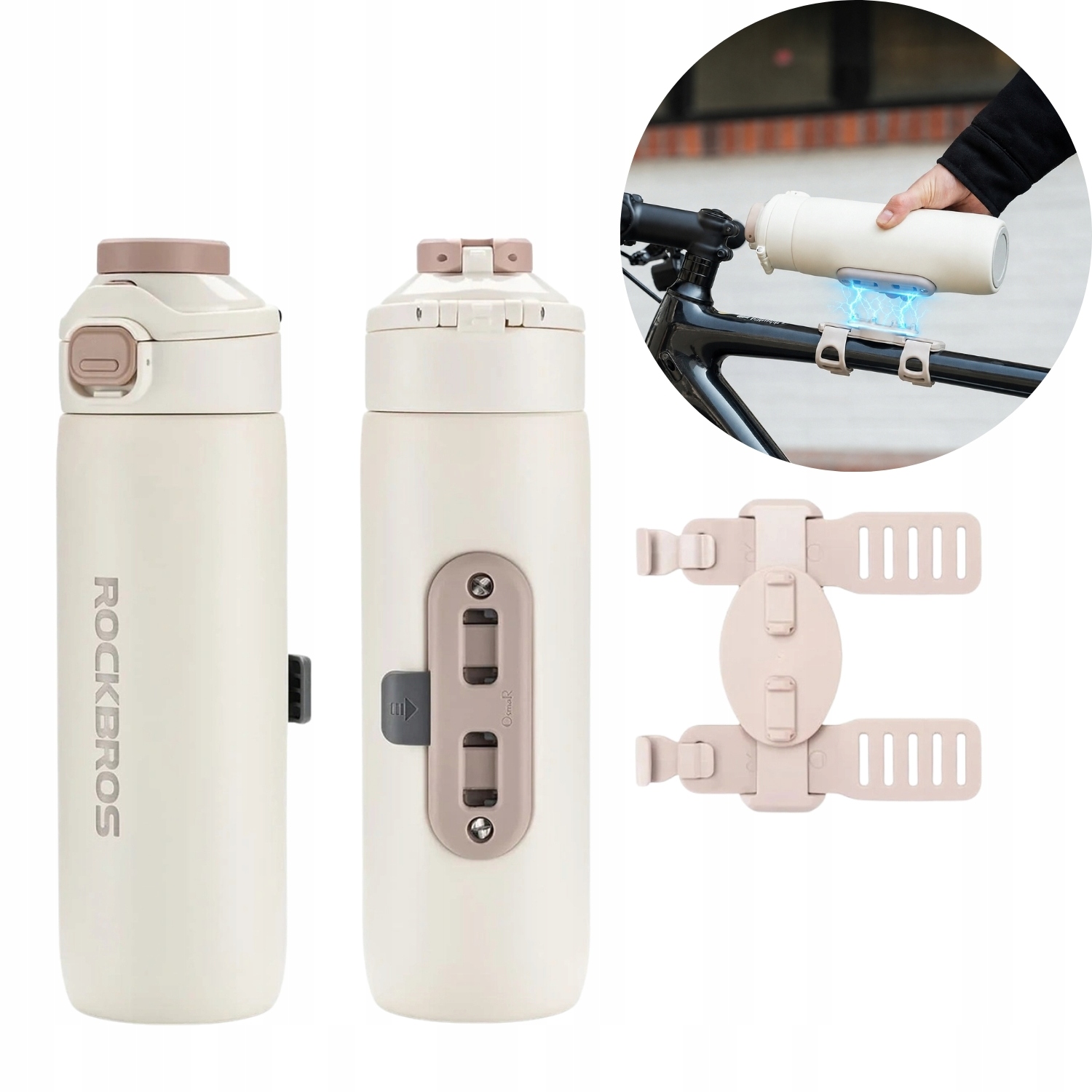 Bidon termiczny S550H-1 700 ml z magnetycznym uchwytem - beżowy