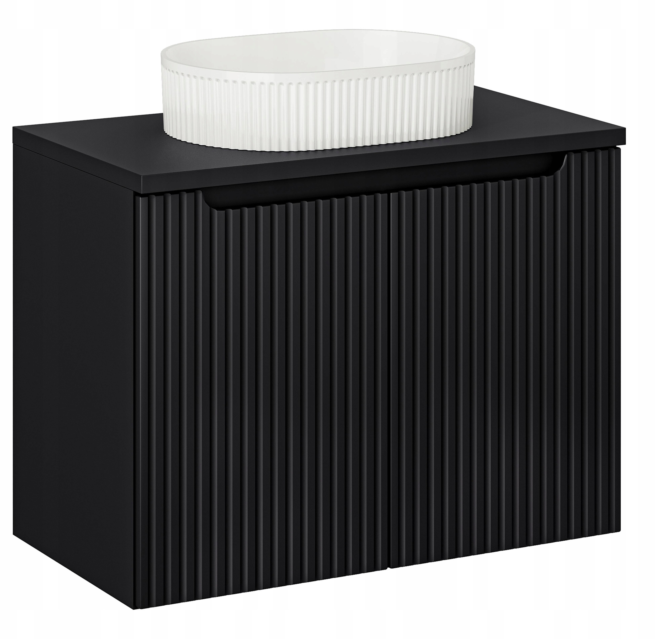 CZARNA RYFLOWANA szafka łazienkowa NOVA BLACK z umywalką i blatem 80 cm – Elegancja i funkcjonalność w Twojej łazience