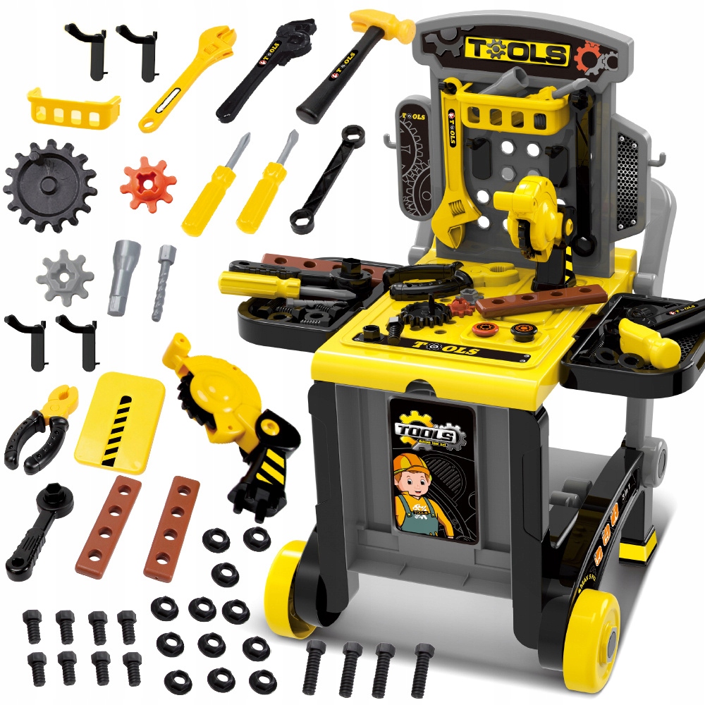 Zestaw narzędzi szaro-żółty stolik/wózek – Idealny warsztat dla małych majsterkowiczów