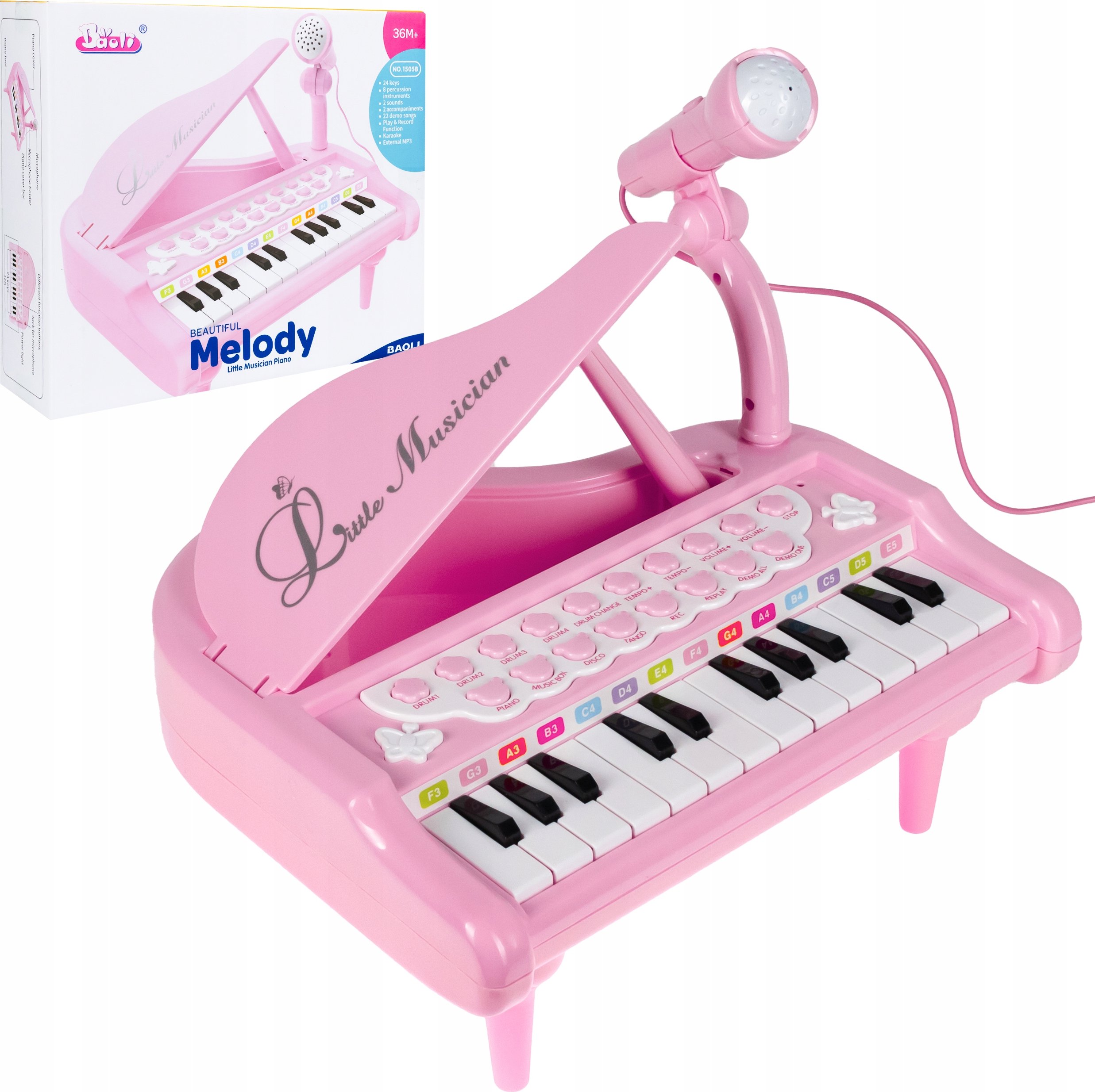 Multimedialne Pianino Fortepian Dla Dzieci 24 Klawisze Mikrofon Karaoke – Muzyczna zabawa dla najmłodszych
