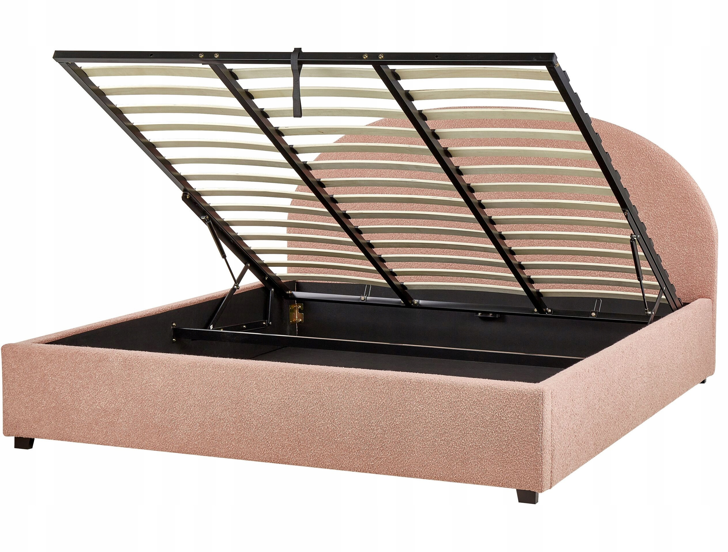 Łóżko z pojemnikiem Boucle VAUCLUSE 180 x 200 cm – Elegancja i funkcjonalność w pastelowym różu