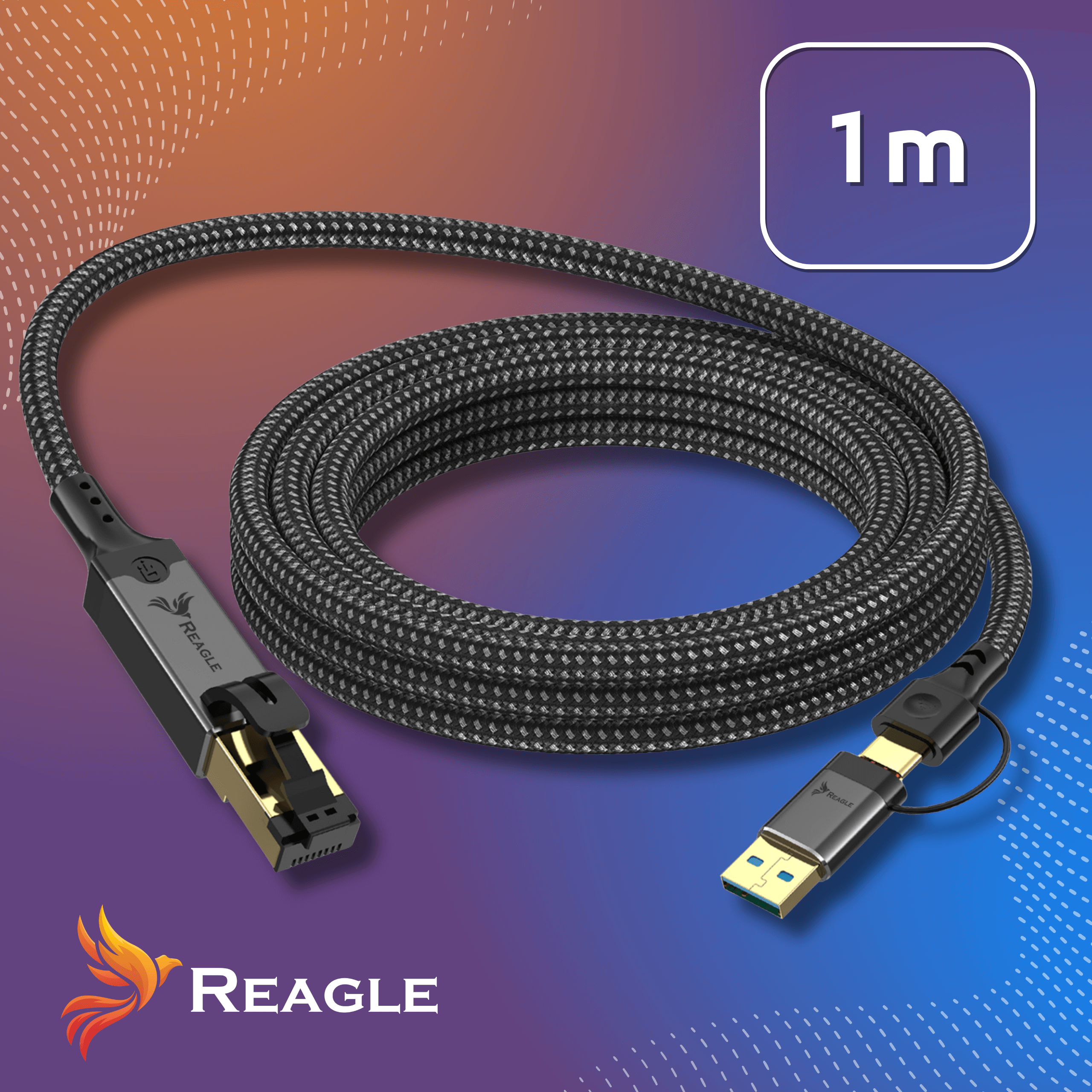 KABEL SIECIOWY ETHERNET 2W1 USB-C USB-A DO PRZEWÓD LAN RJ45 1Gb/s 1M – Szybkie połączenie dla każdego
