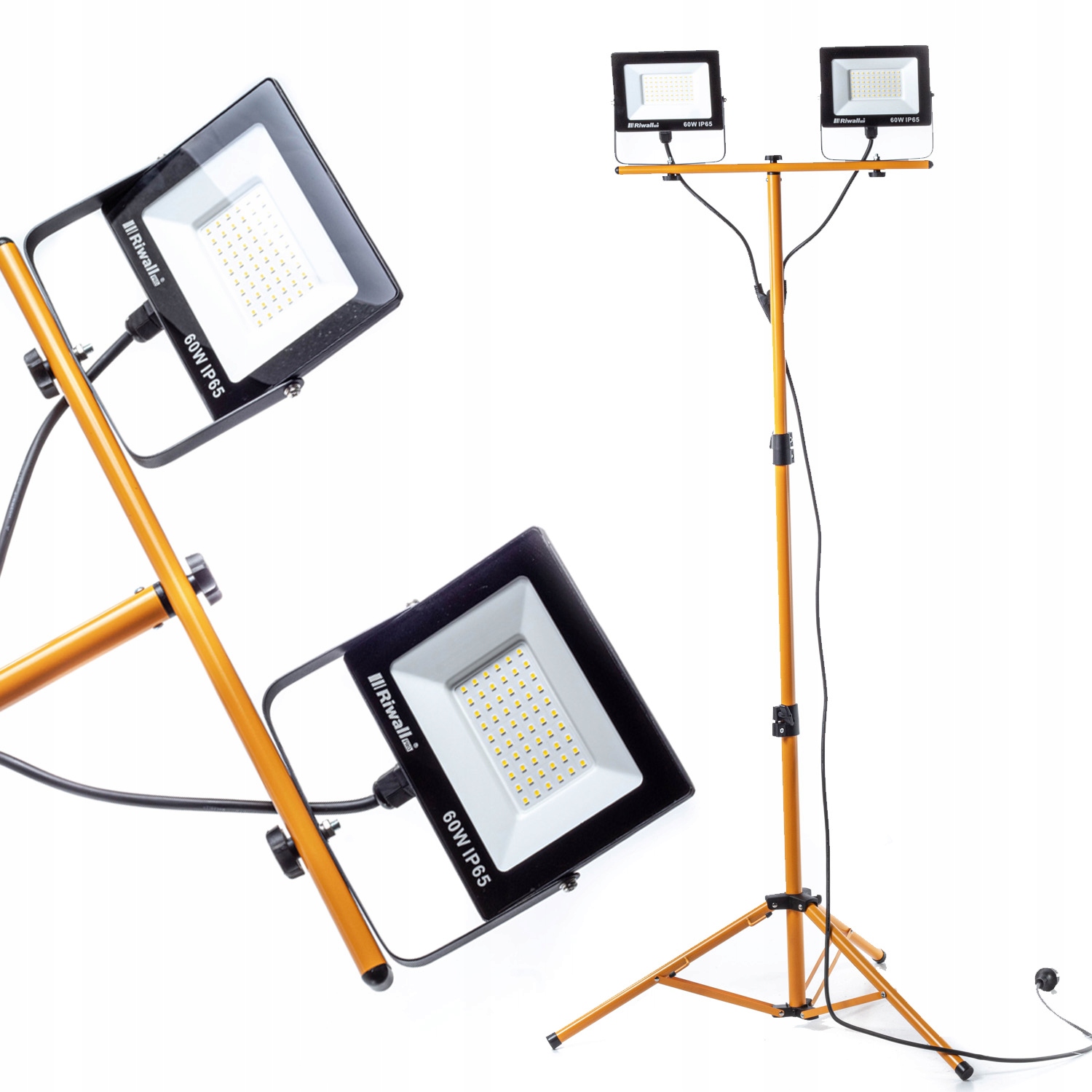 Halogen LED Statyw Budowlany Naświetlacz 2X 60W Przewód 2,4M Riwall RH-01 – Profesjonalne oświetlenie do pracy