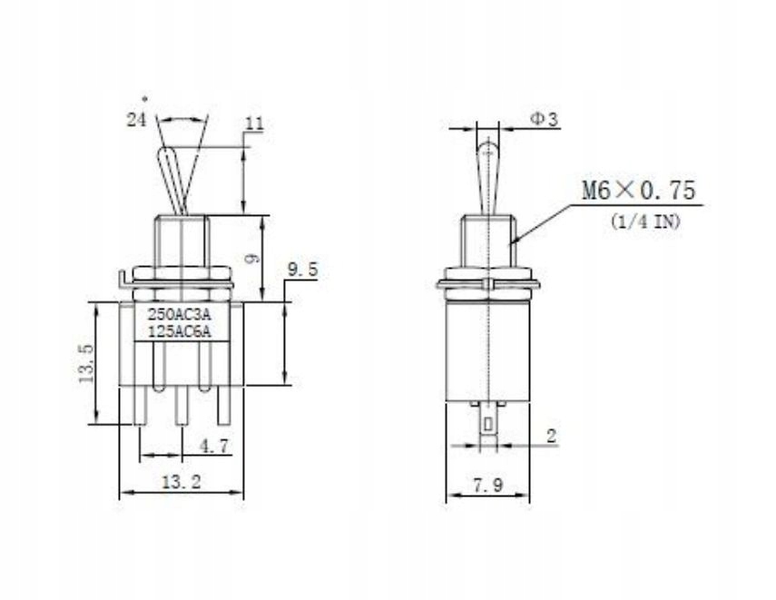 Prąd i napięcie: 3A przy 250V AC