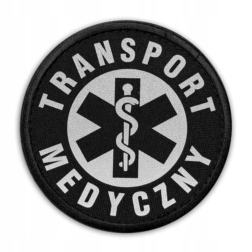 Emblemat odblaskowy TRANSPORT MEDYCZNY na rzepie 8,5 cm – Bezpieczeństwo w każdej sytuacji