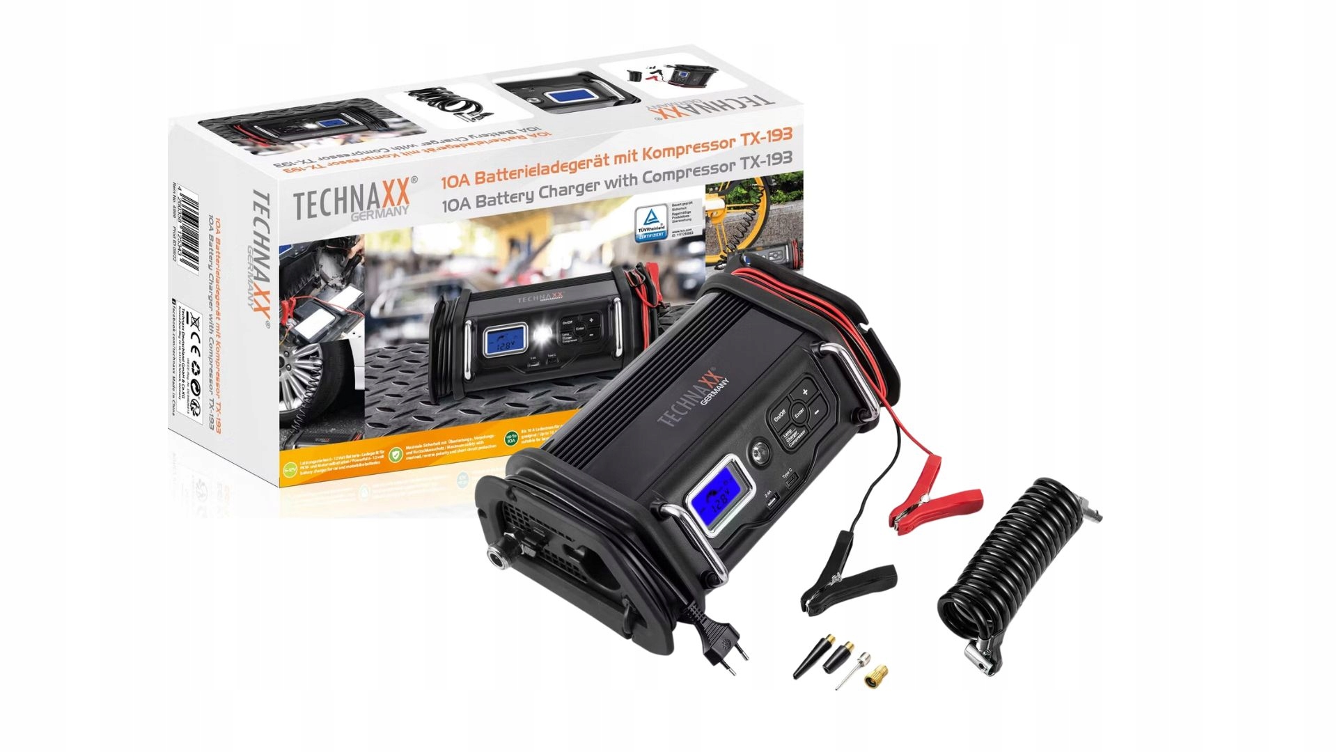 Kompresor samochodowy Technaxx Ładowarka do akumulatorów 10A 230V z kompresorem – Wydajność i wszechstronność w jednym