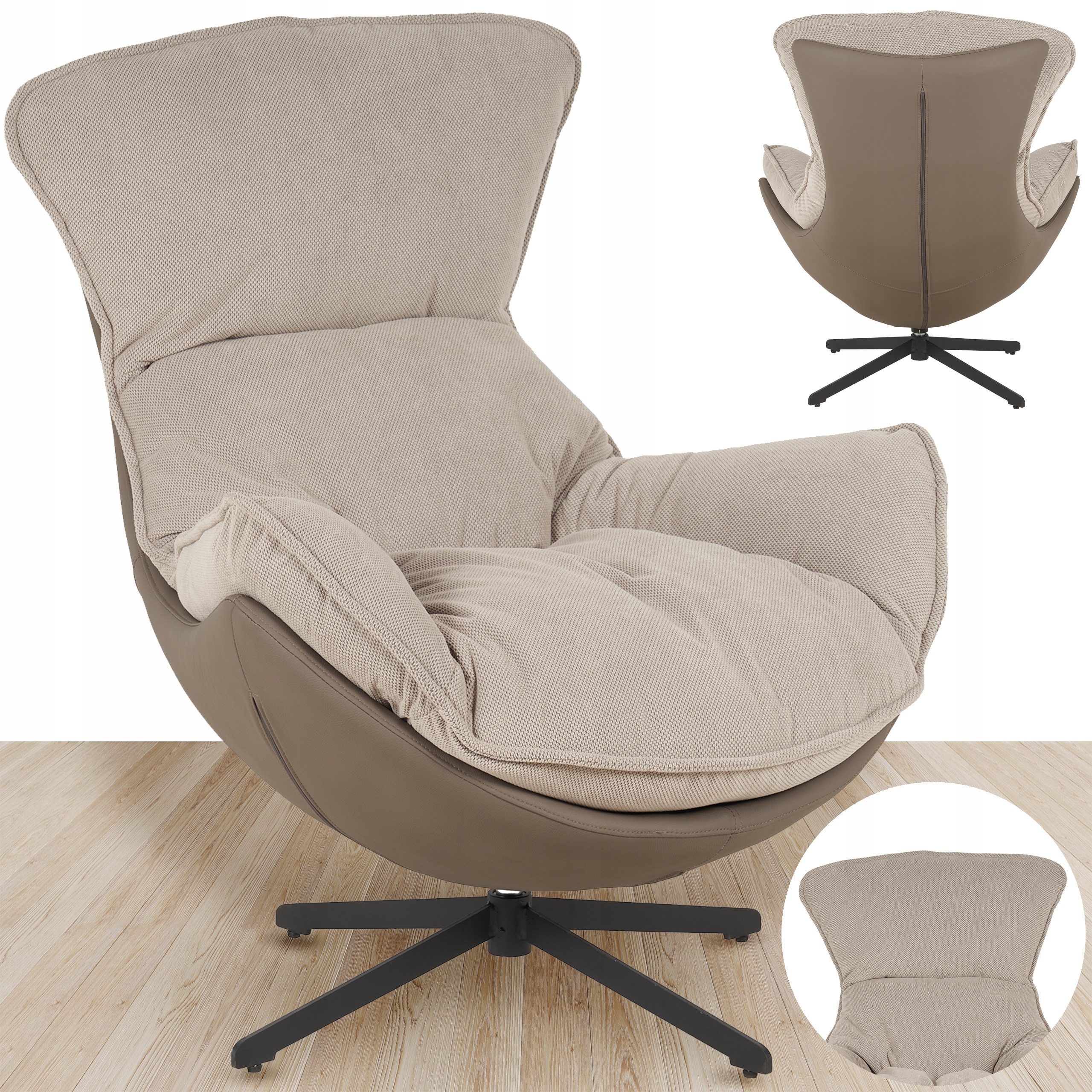 Fotel obrotowy z poduszką JASPER taupe – Komfort i elegancja w Twoim salonie