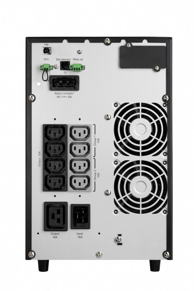 Złącza i porty – 8 gniazd IEC 10 A, 1 gniazdo IEC 16 A oraz porty USB i RS232