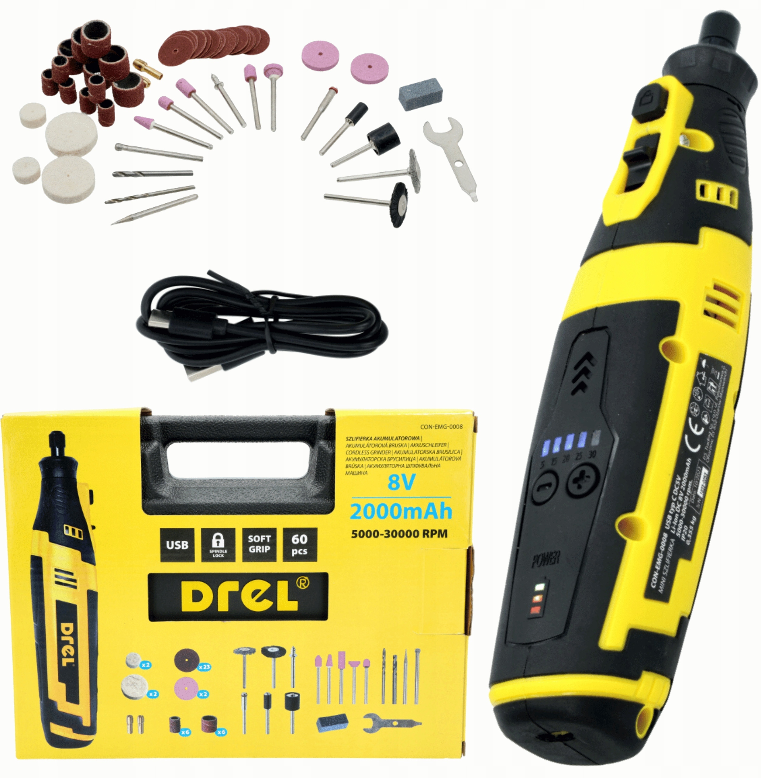 DREL Mini szlifierka akumulatorowa multitool +60 akcesoriów – Twoje wszechstronne narzędzie